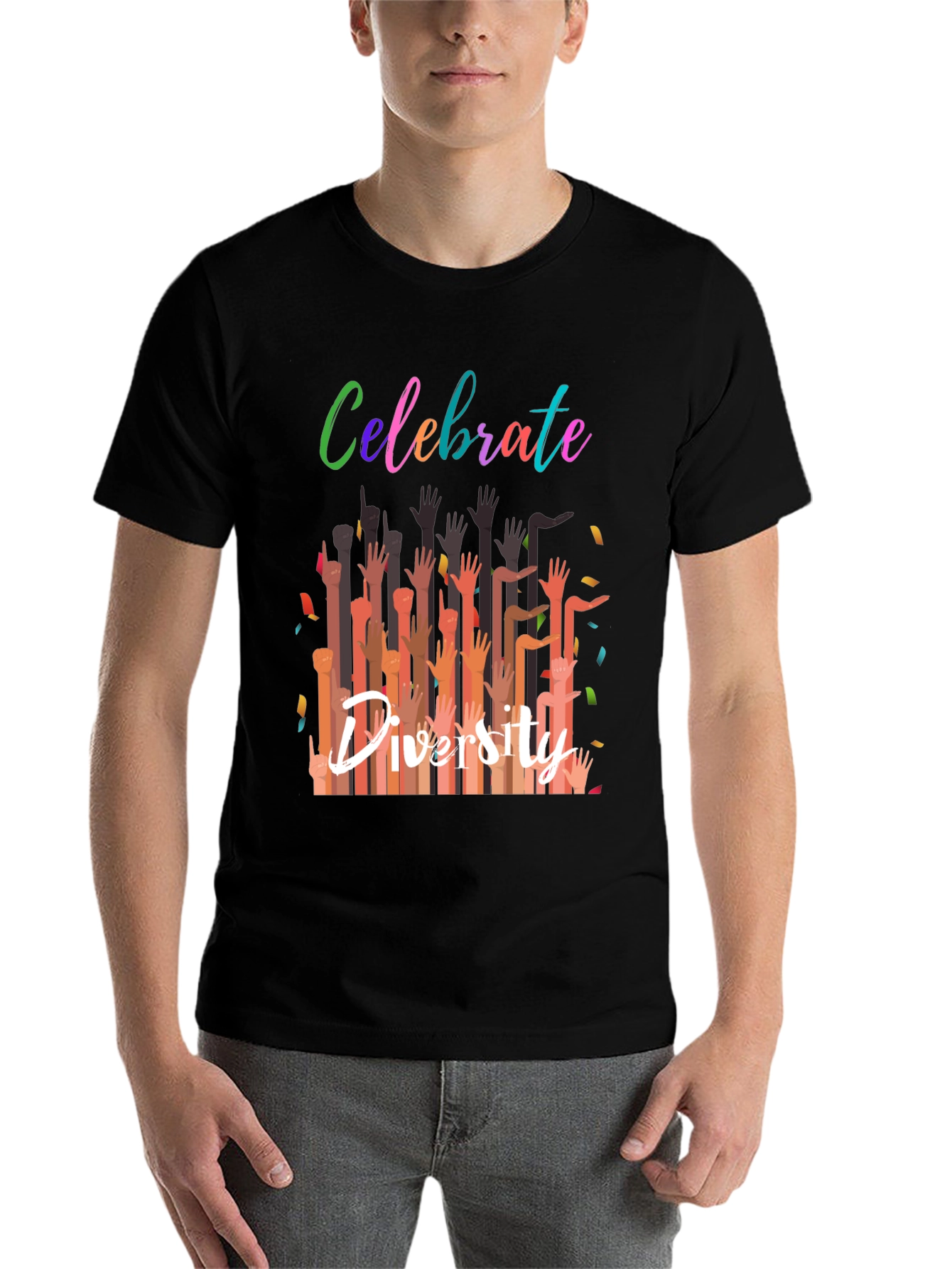 Black Celebrate Diversity Graphic Tee - Black Unisex T-Shirt view 7