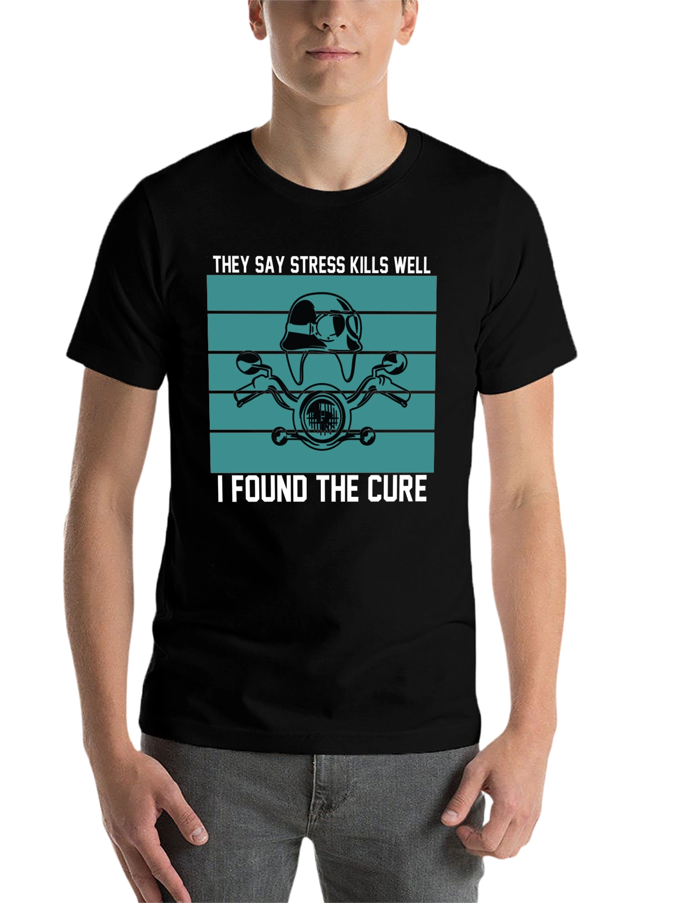 Black Stress Kills Cure Motorcycle T-Shirt view 7