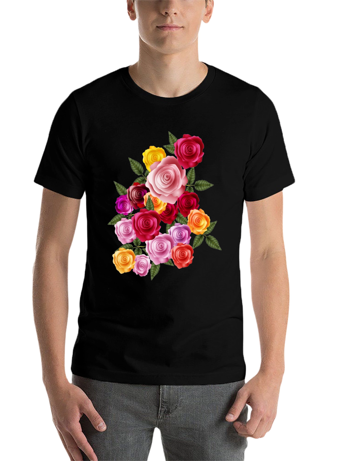 Black Floral Rose Bouquet Graphic Tee - Black view 7