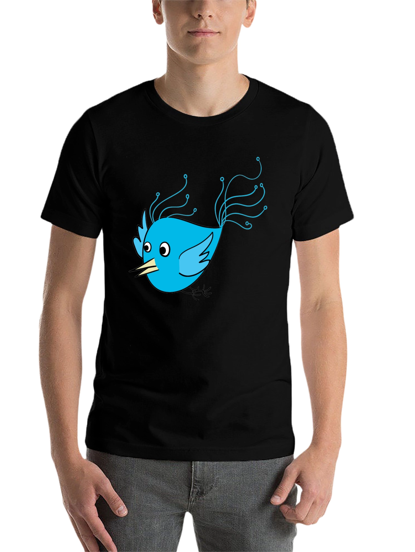 Black Tech Bird Graphic Tee - Black Cotton Blend view 7