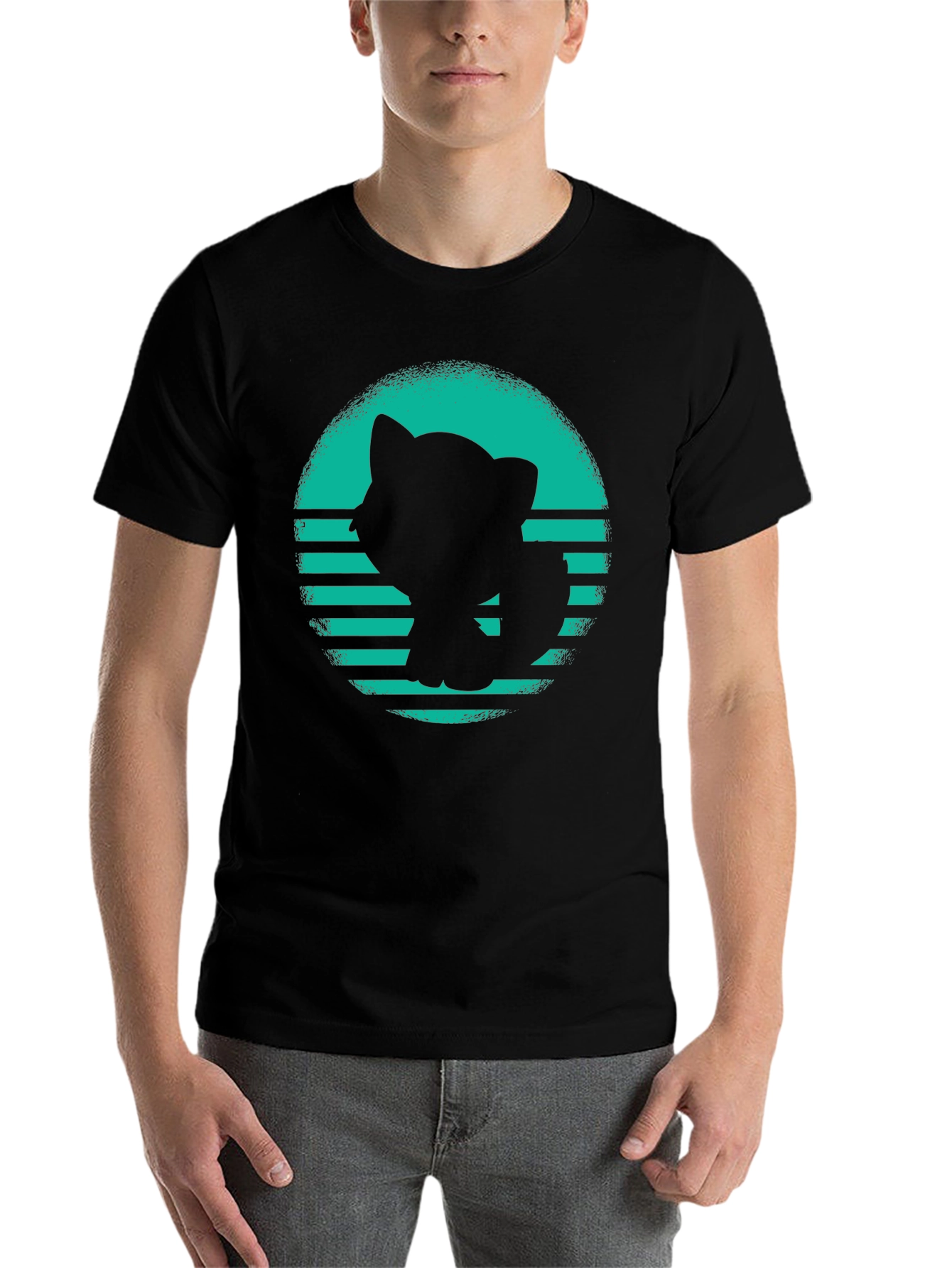 Black Retro Cat Silhouette Graphic T-Shirt view 7