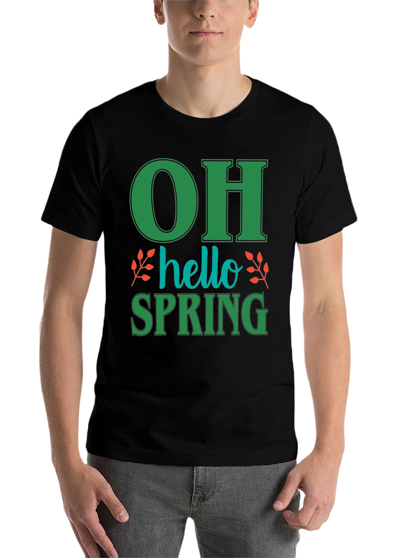 Black Oh Hello Spring T-Shirt - Green Graphic Tee view 7