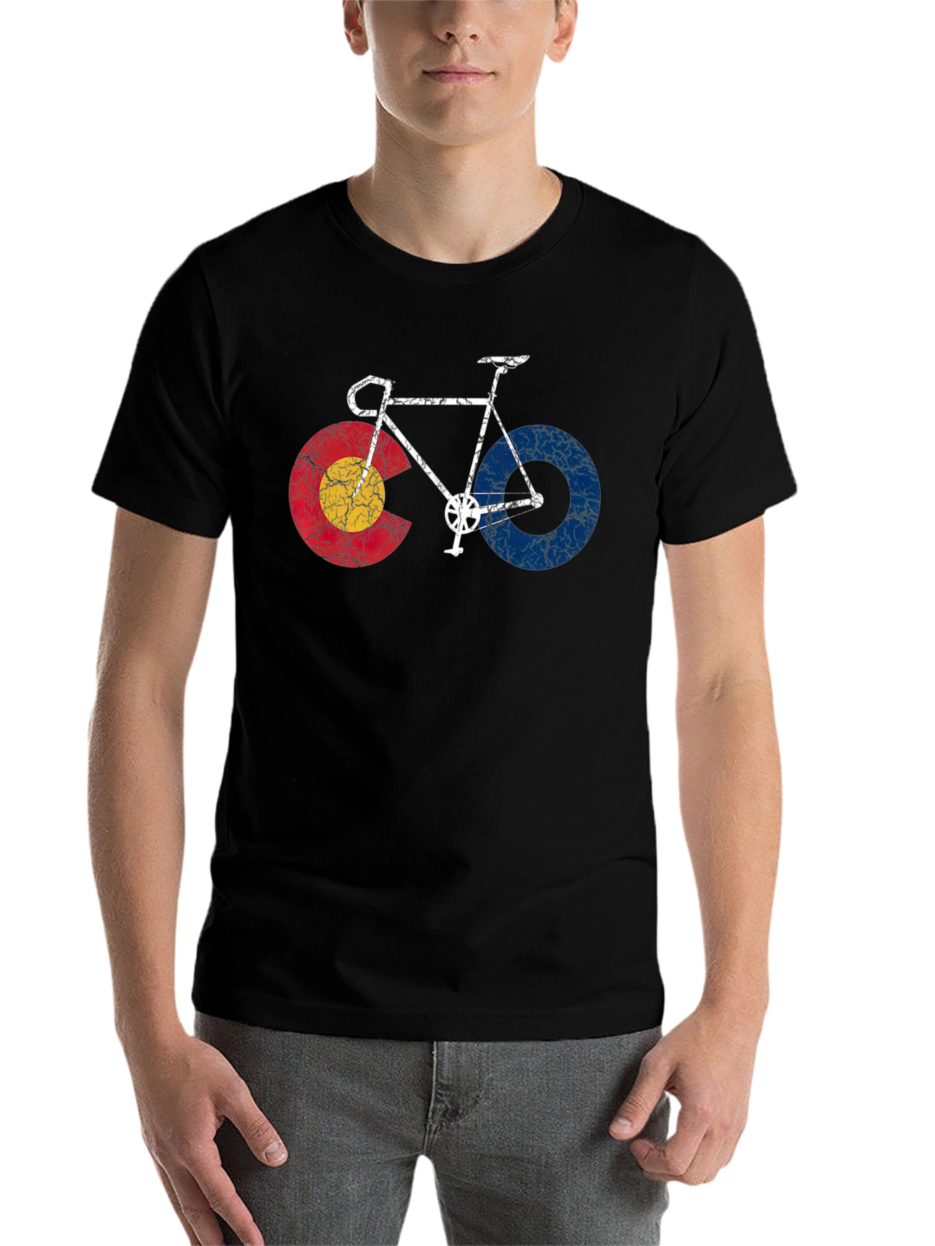 Black Colorado Flag Bicycle Graphic Tee view 7