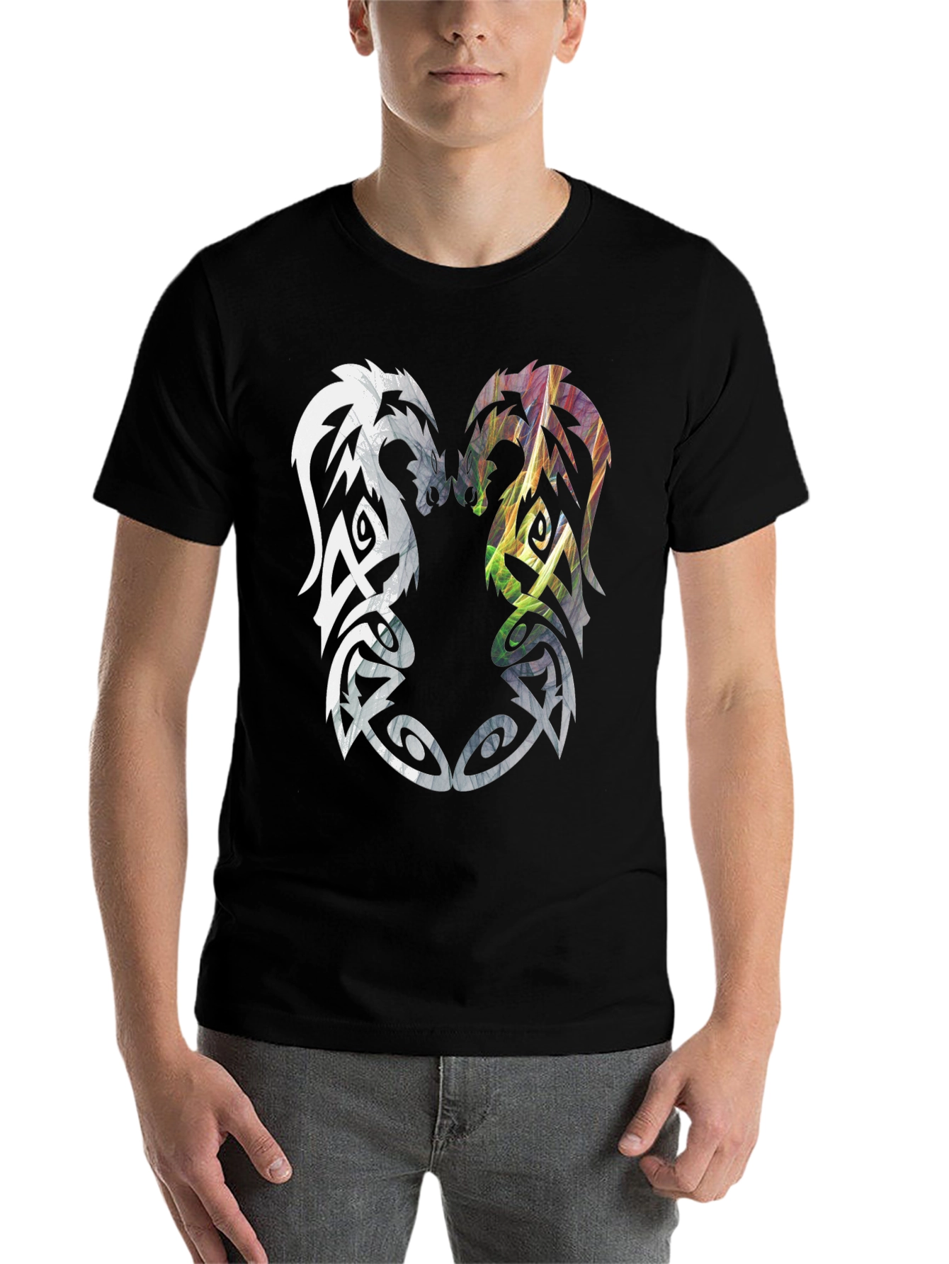 Black Yin Yang Dragon T-Shirt - Men's Black Graphic Tee view 7