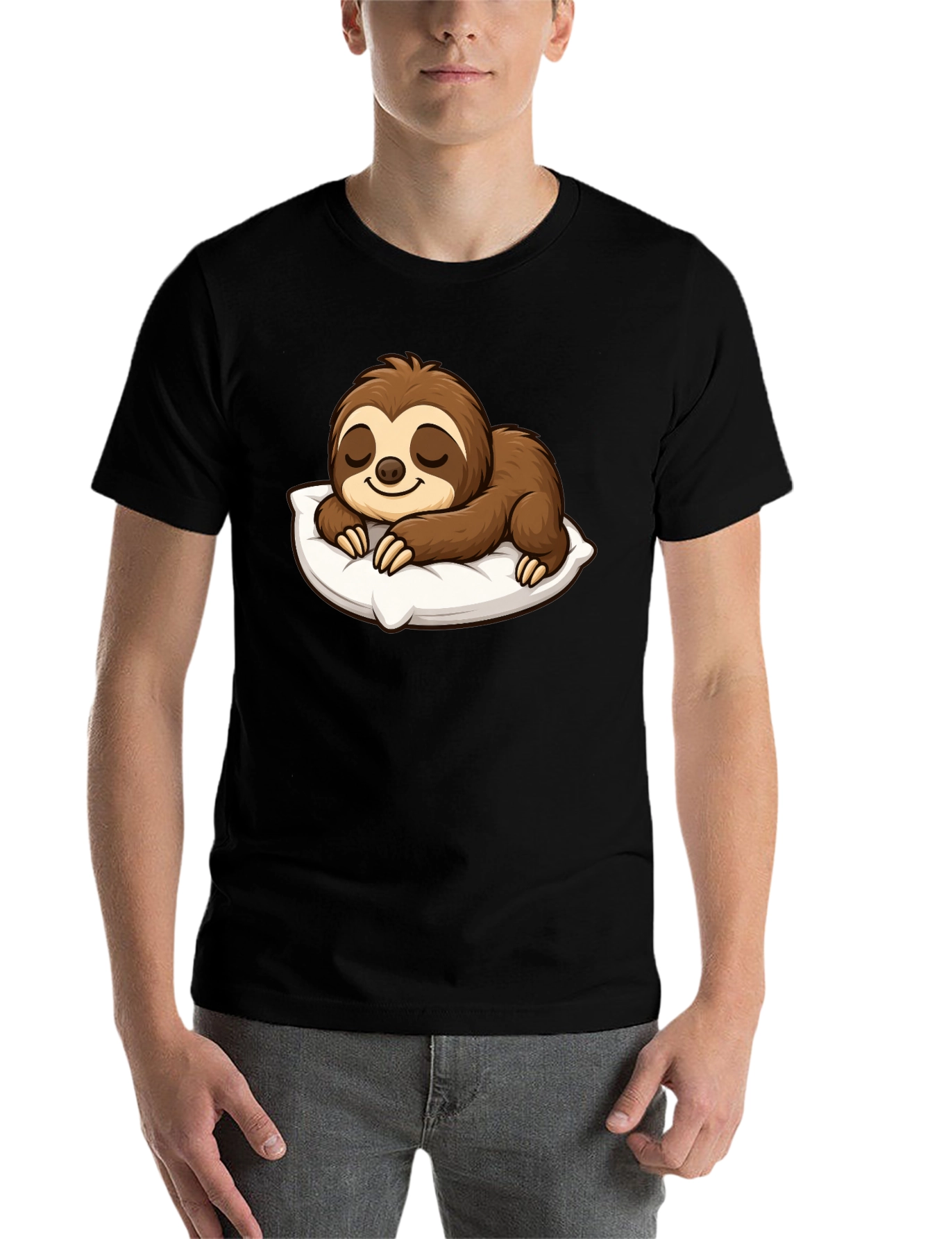 Black Cute Sleeping Sloth Graphic T-Shirt view 7