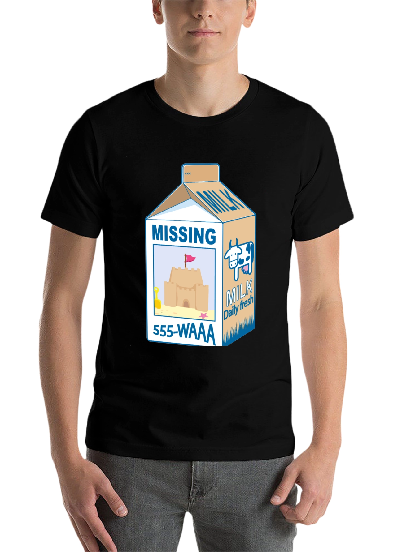 Black Funny Missing Milk Carton T-Shirt view 7