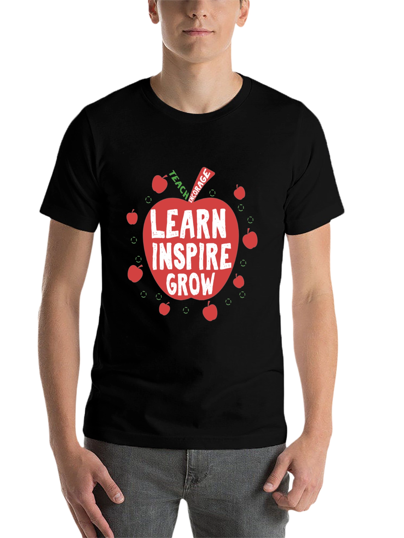 Black Teacher Apple Graphic T-Shirt - Learn Inspire Grow view 7