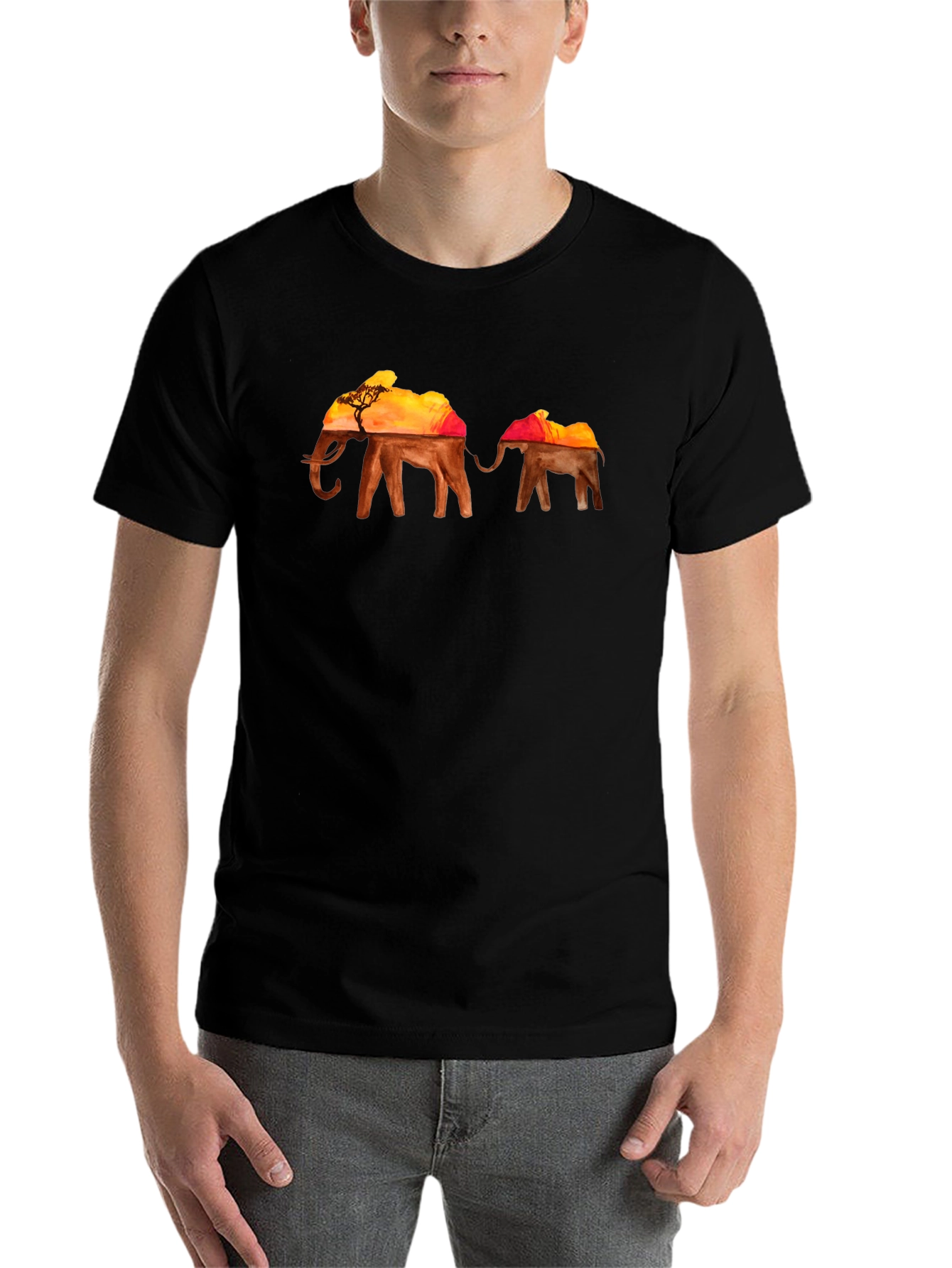 Black Elephant Sunset Graphic T-Shirt view 7