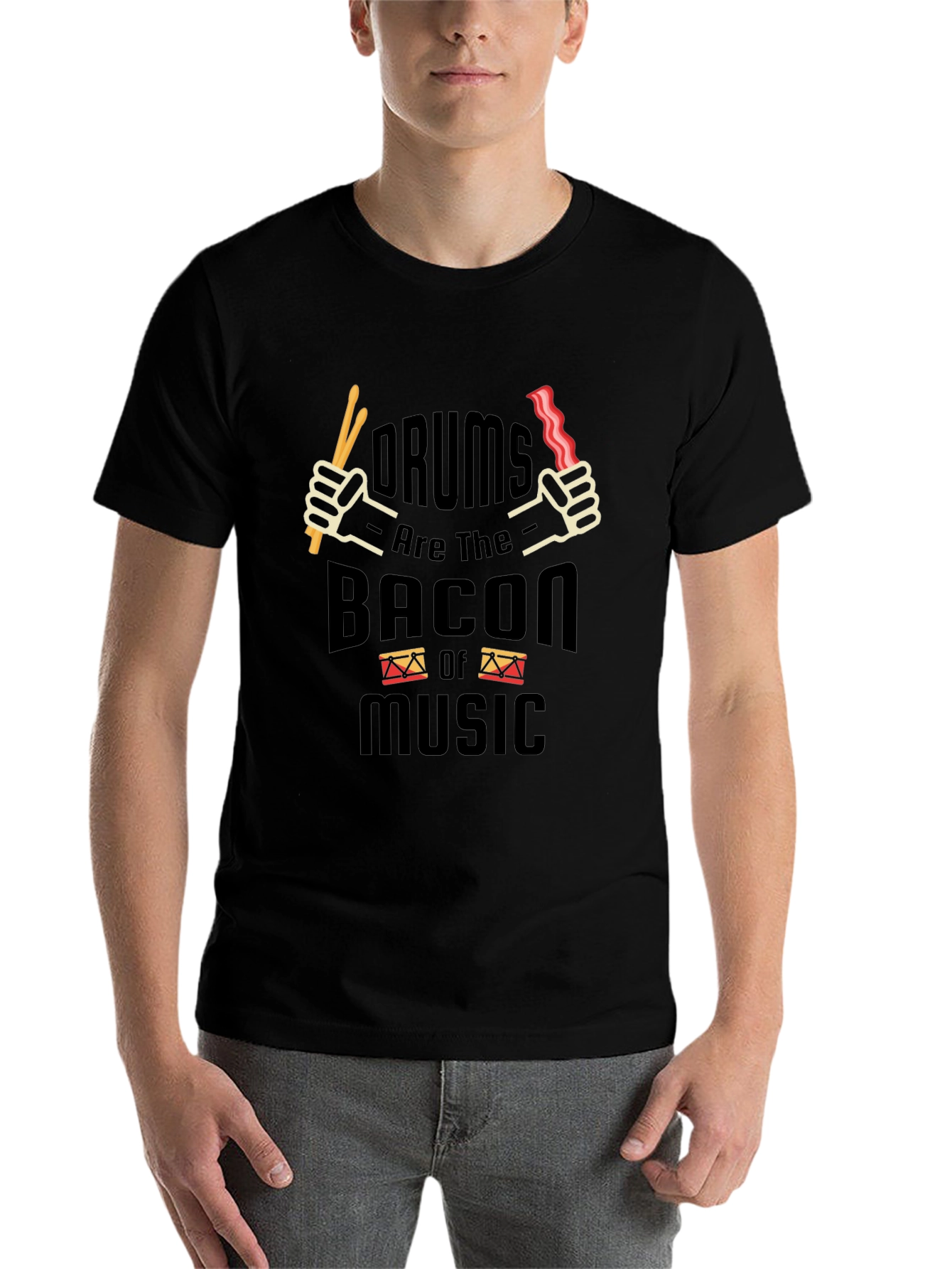 Black Drums Bacon Music T-Shirt Funny Musician Tee view 7