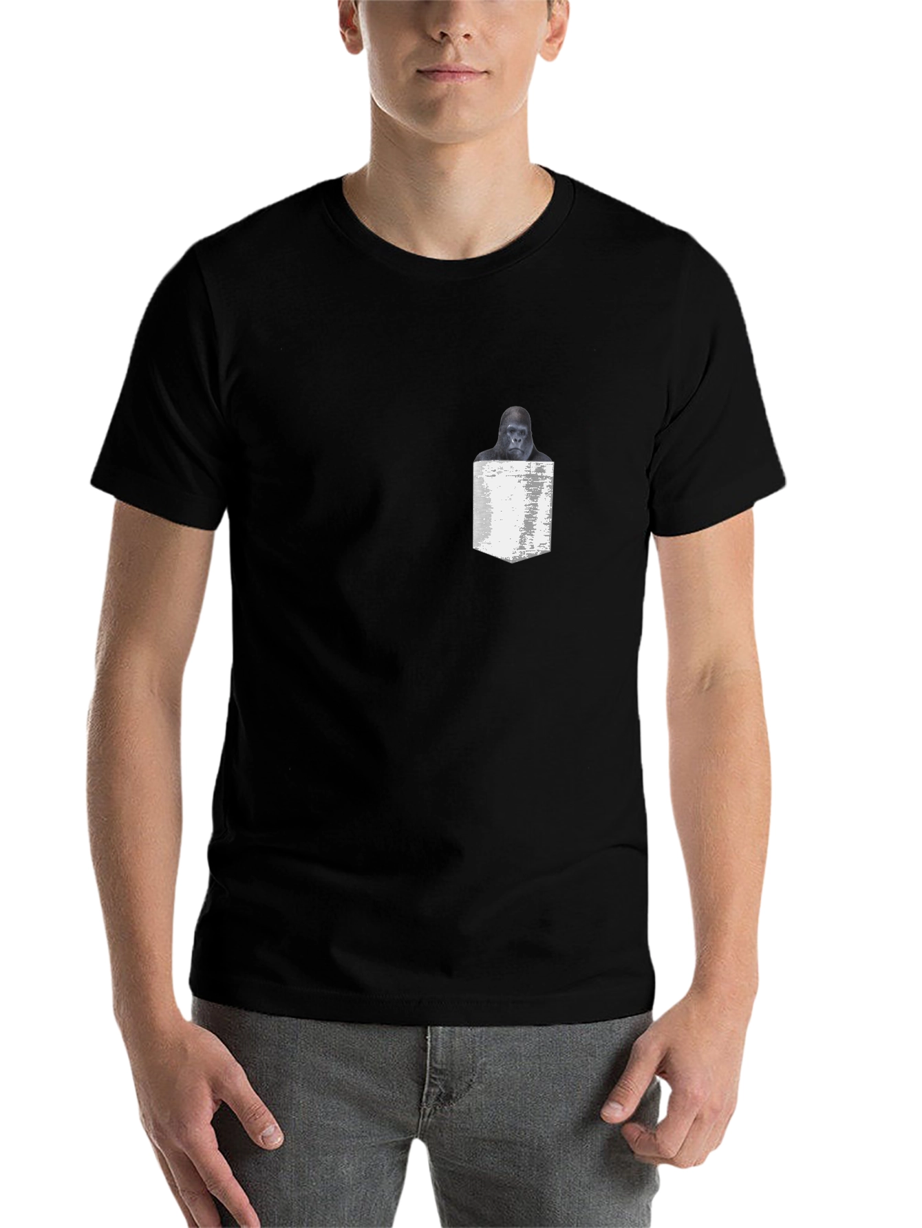 Black Gorilla in Pocket Black T-Shirt view 7