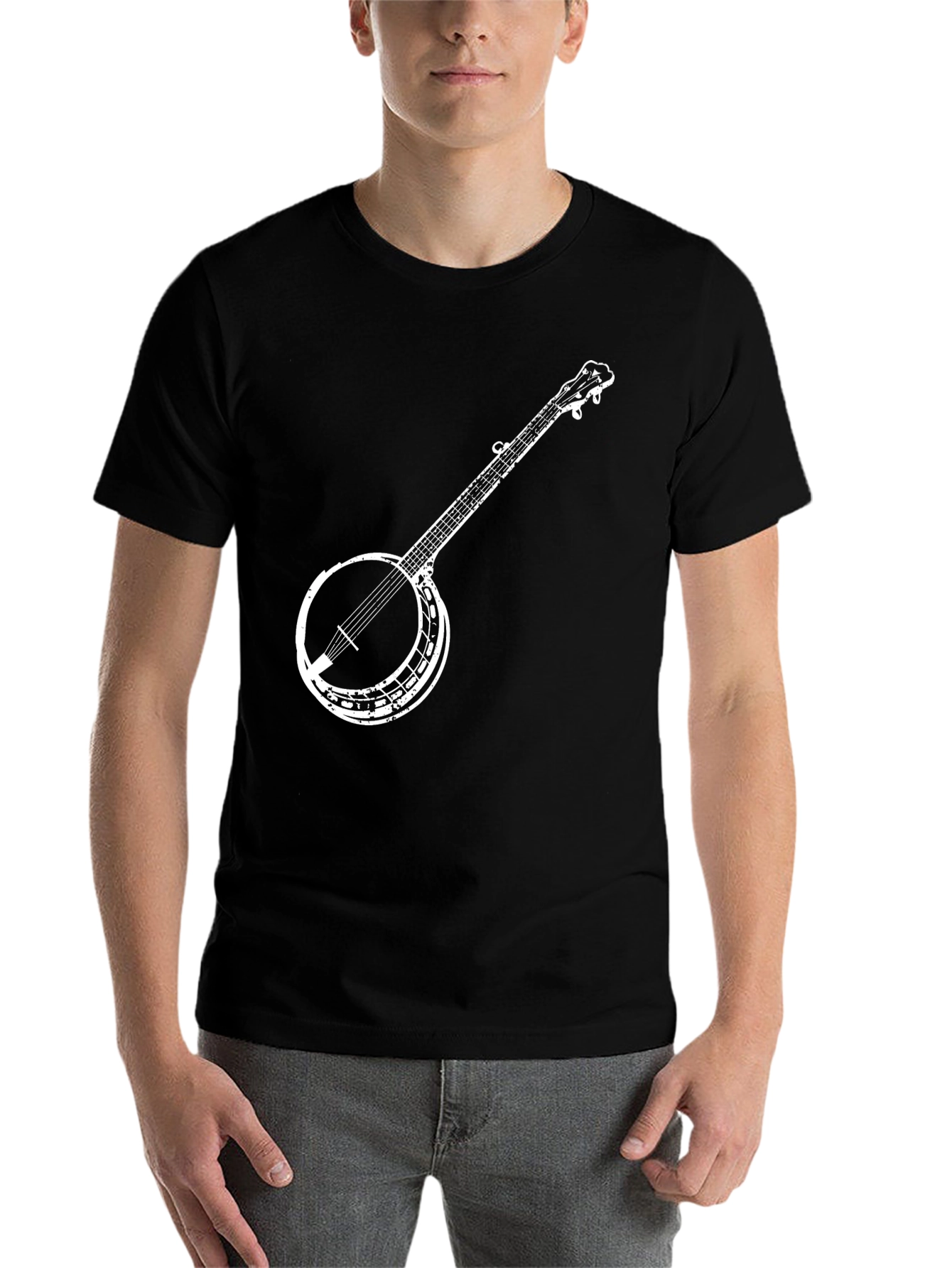 Black Banjo Graphic Tee - Black Cotton Music Lover Shirt view 7