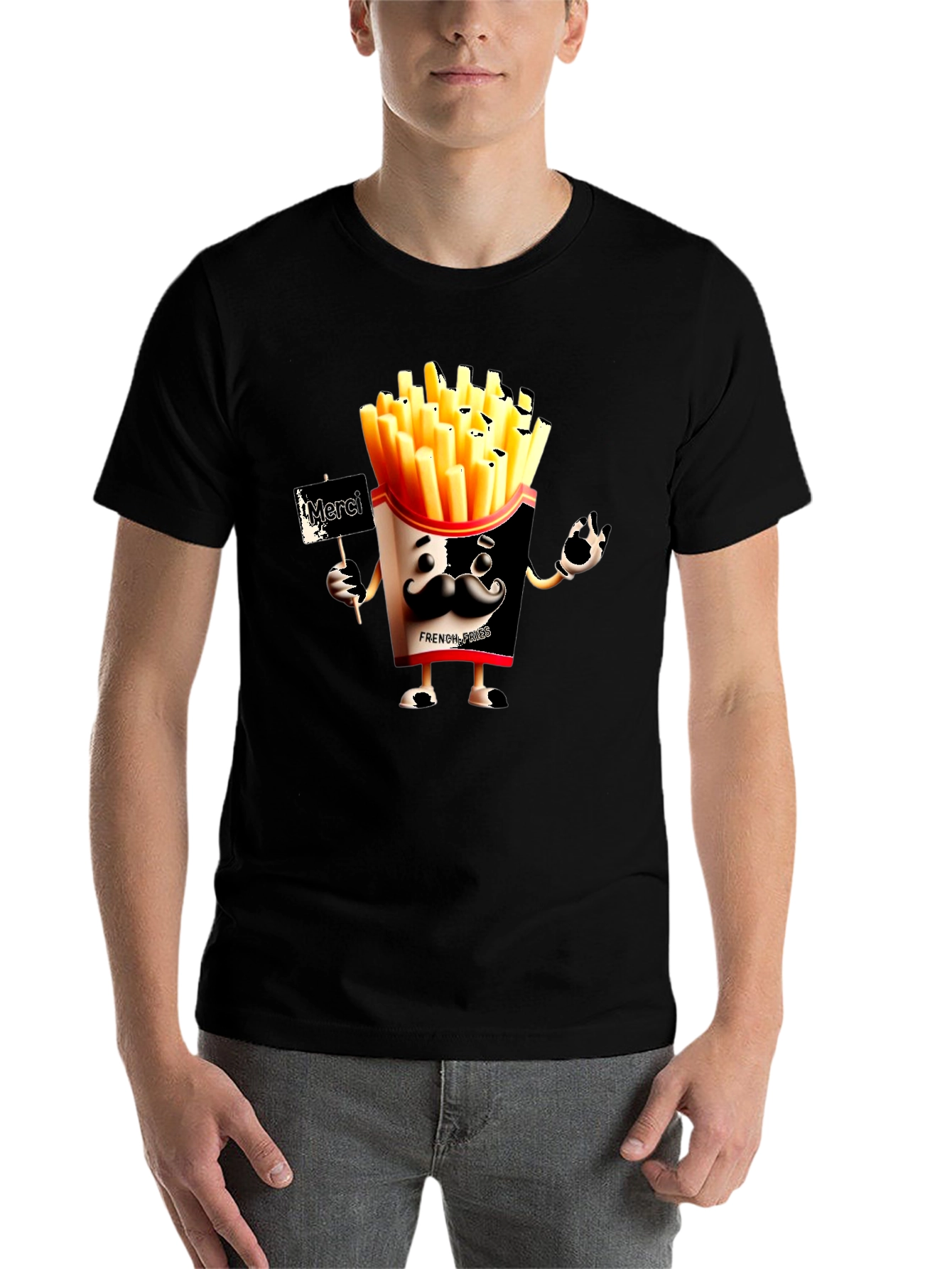 Black Novelty French Fries Graphic Black T-Shirt view 7