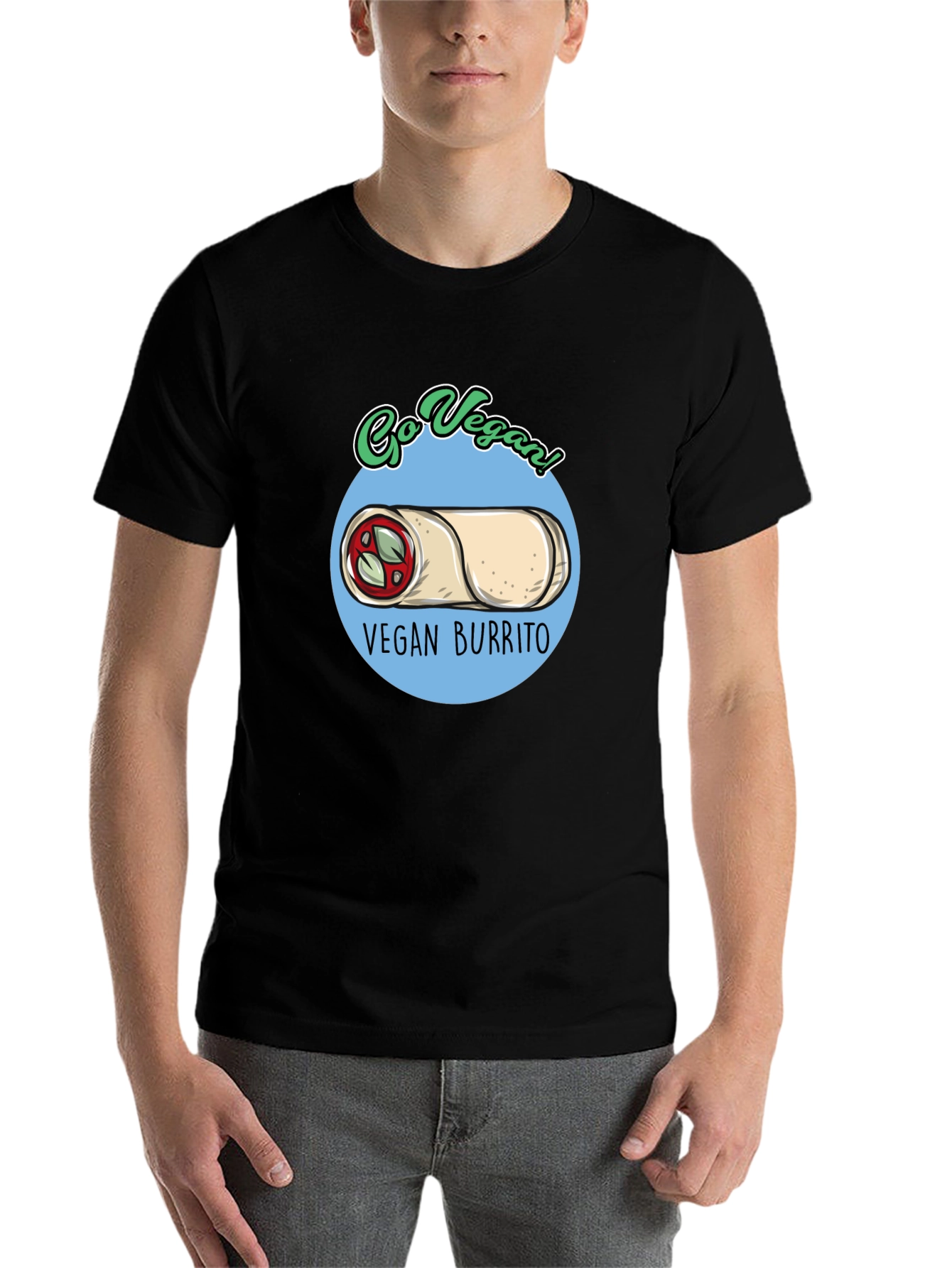 Black Go Vegan! Vegan Burrito T-Shirt view 7