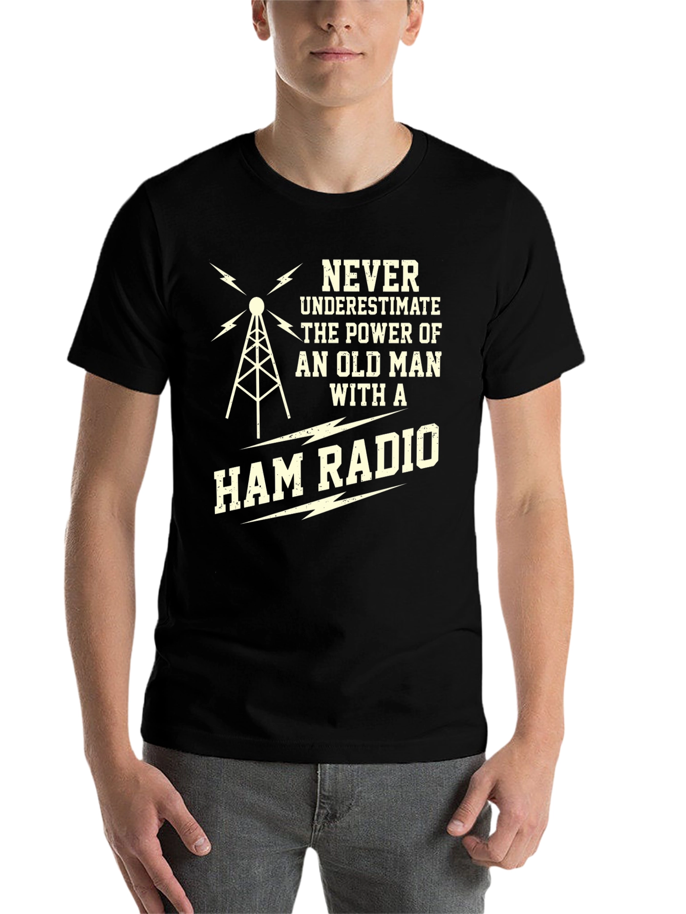 Black Old Man Ham Radio Black T-Shirt view 7