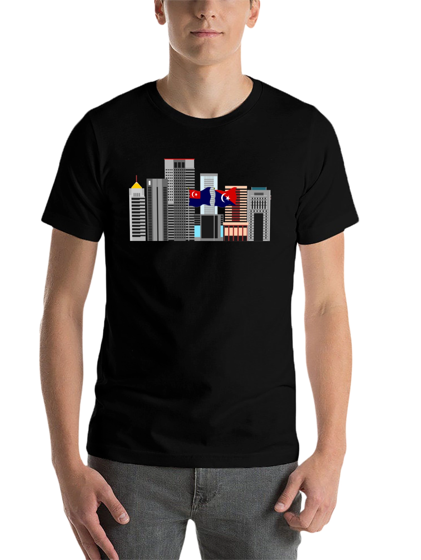 Black City Skyline Graphic Tee - Black Cotton T-Shirt view 7