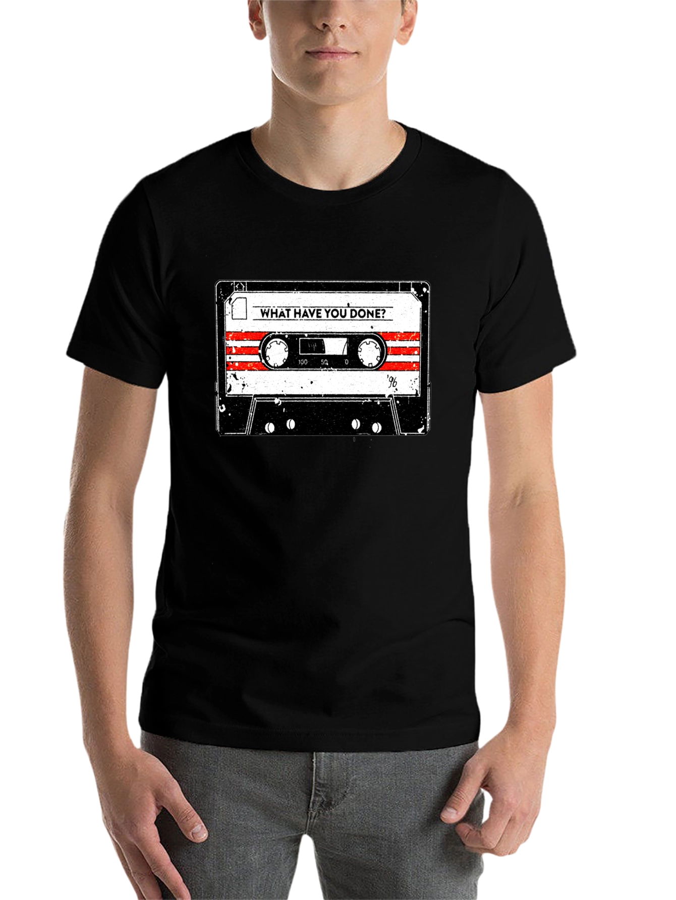 Black Vintage Cassette Tape Graphic Tee - "What Have You Done?" view 7