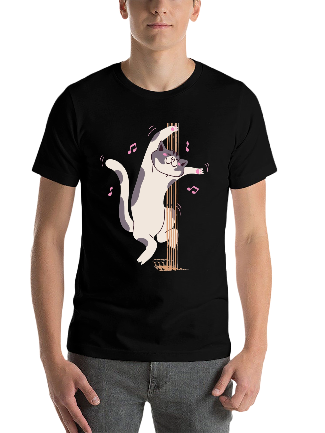 Black Pole Dancing Cat Graphic T-Shirt view 7
