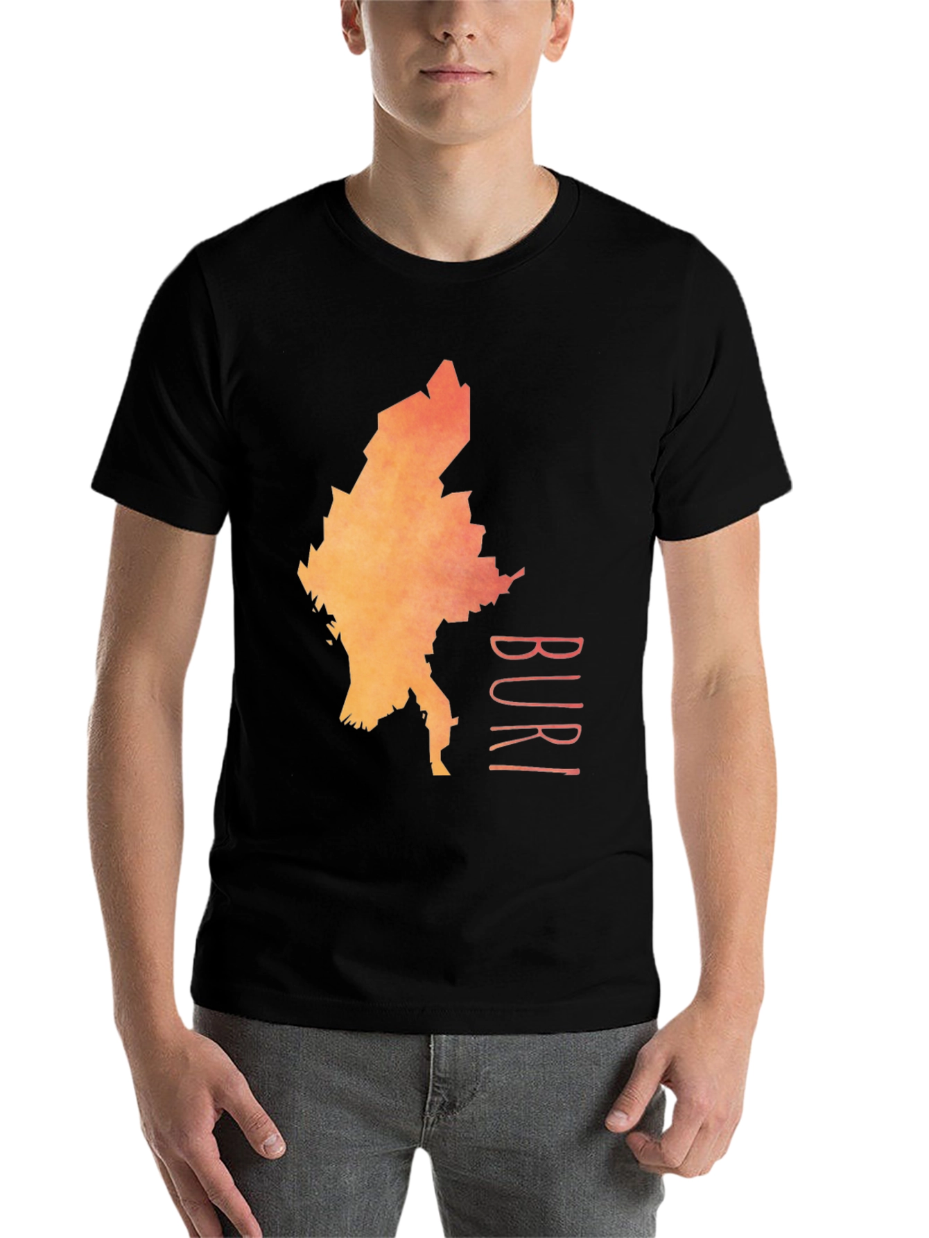 Black Men's Black T-Shirt with Colorful Buri Print view 7