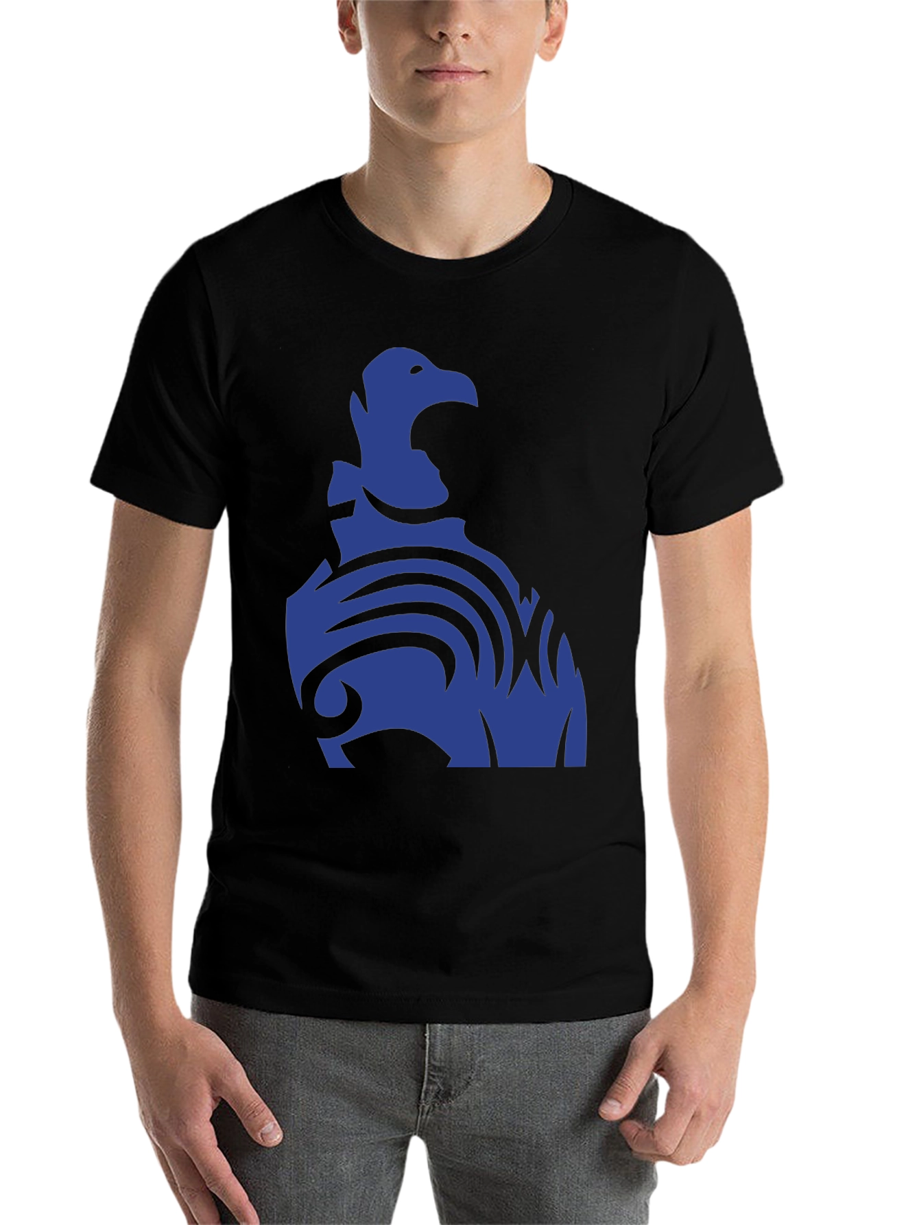 Black Blue Eagle Tribal Design Black T-Shirt view 7