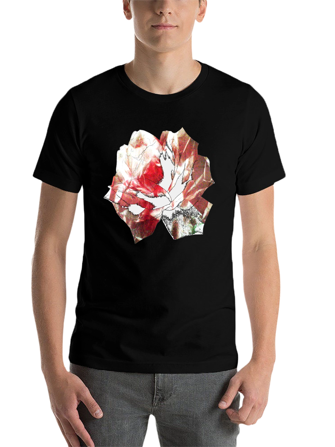 Black Abstract Rose Print Black T-Shirt view 7