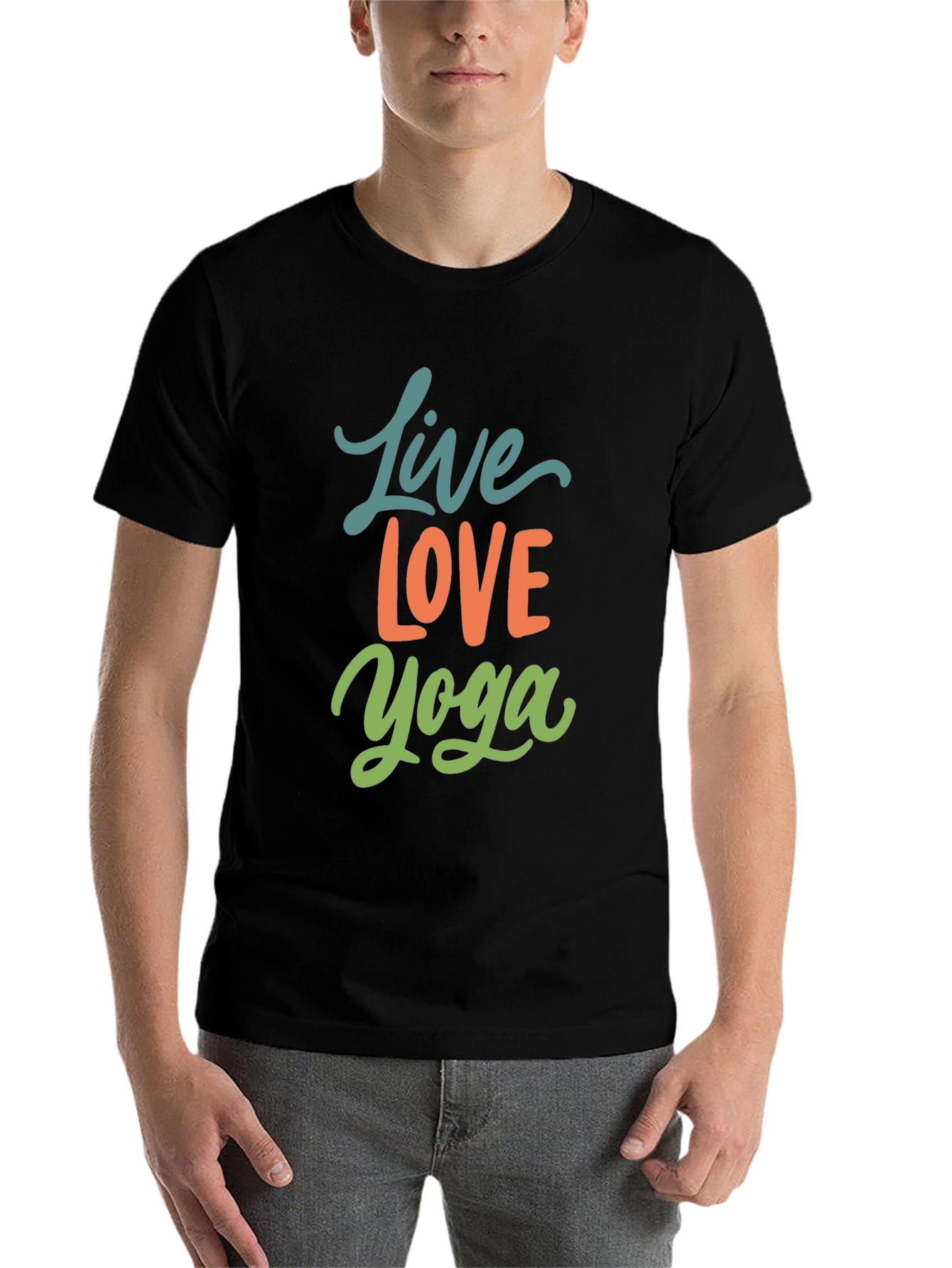 Black Live Love Yoga Graphic Tee - Black Cotton Casual T-Shirt view 7
