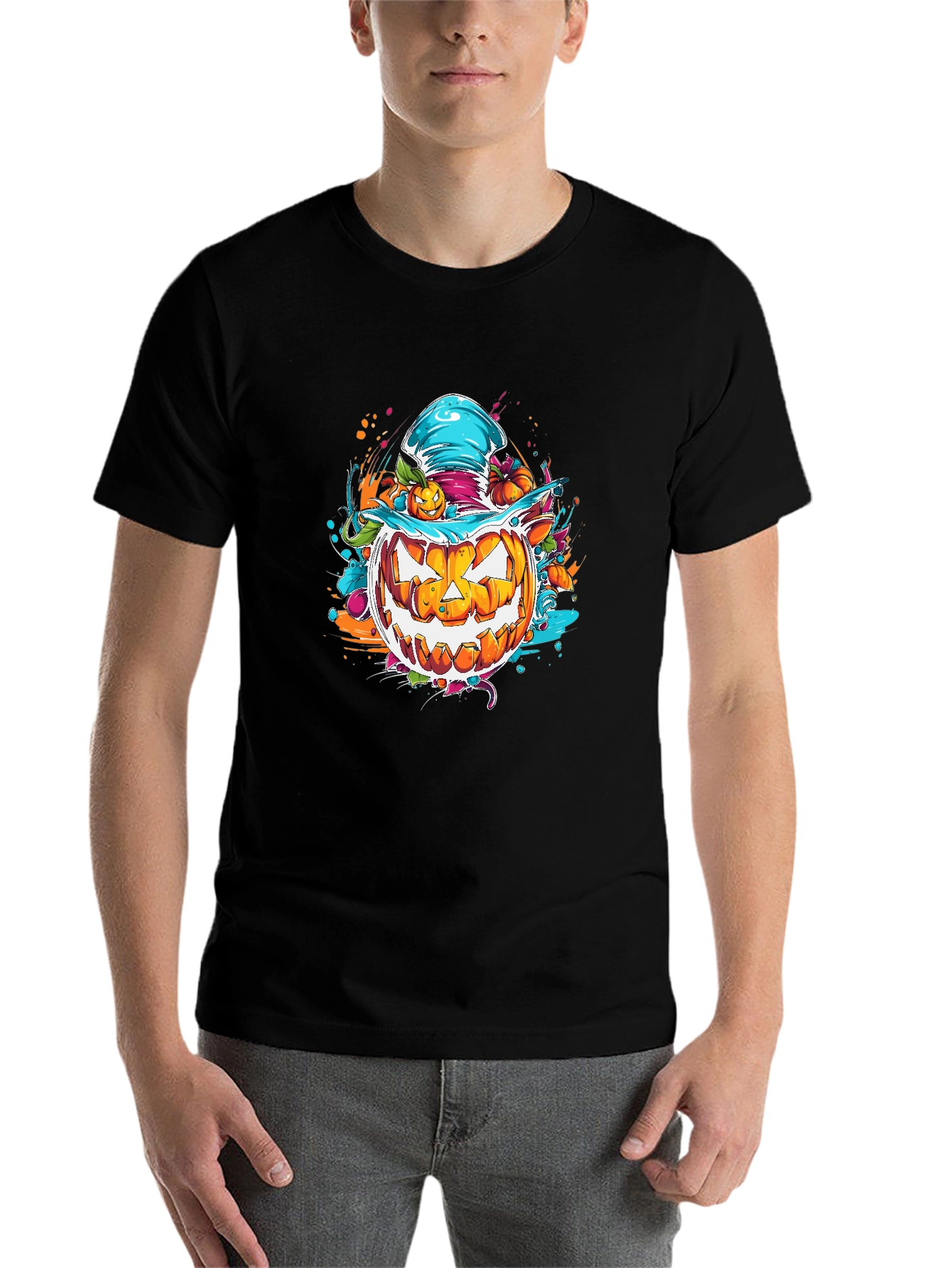 Black Halloween Pumpkin T-Shirt view 7