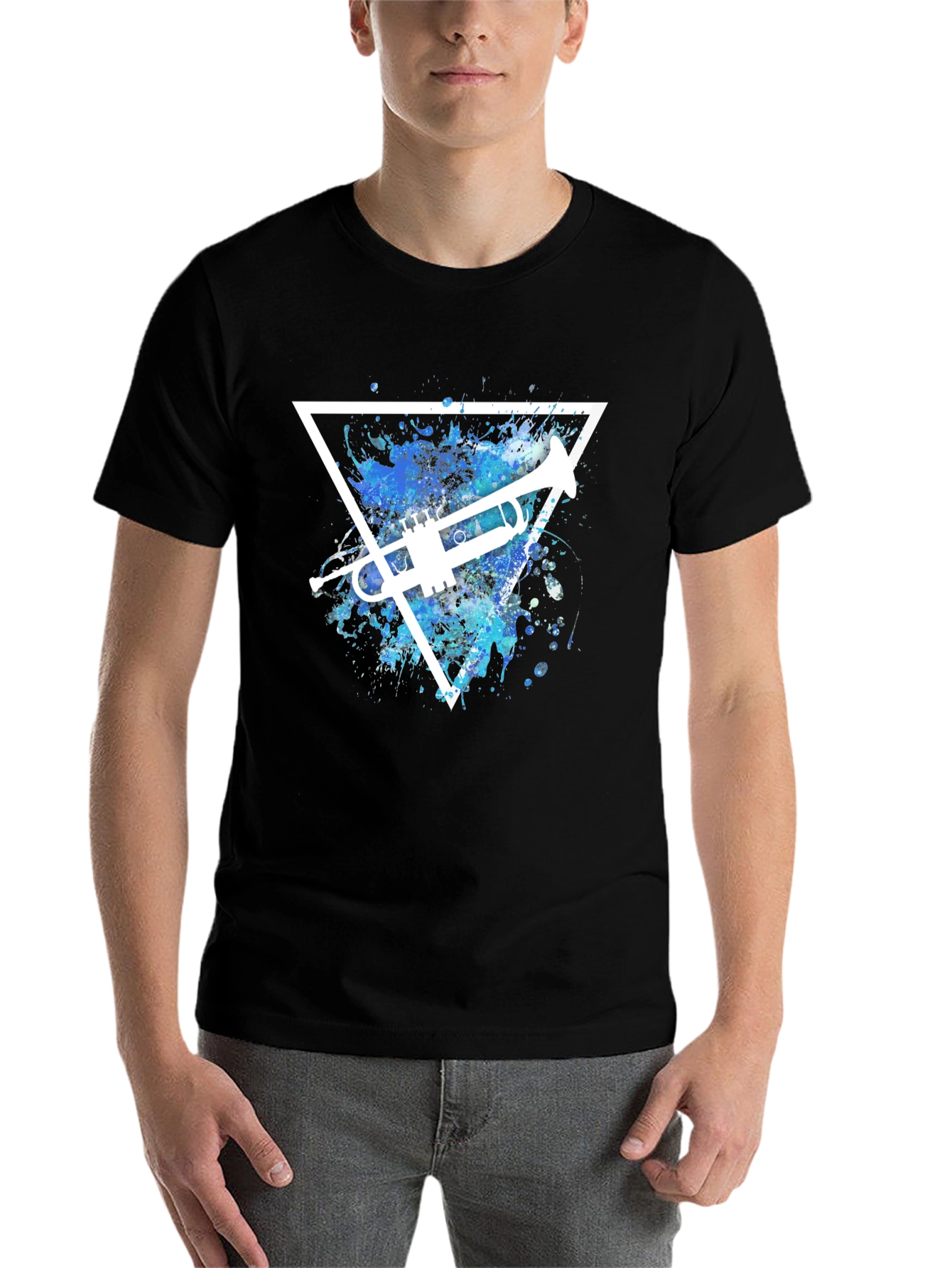 Black Trumpet Triangle Graphic T-Shirt - Music Lover Tee view 7