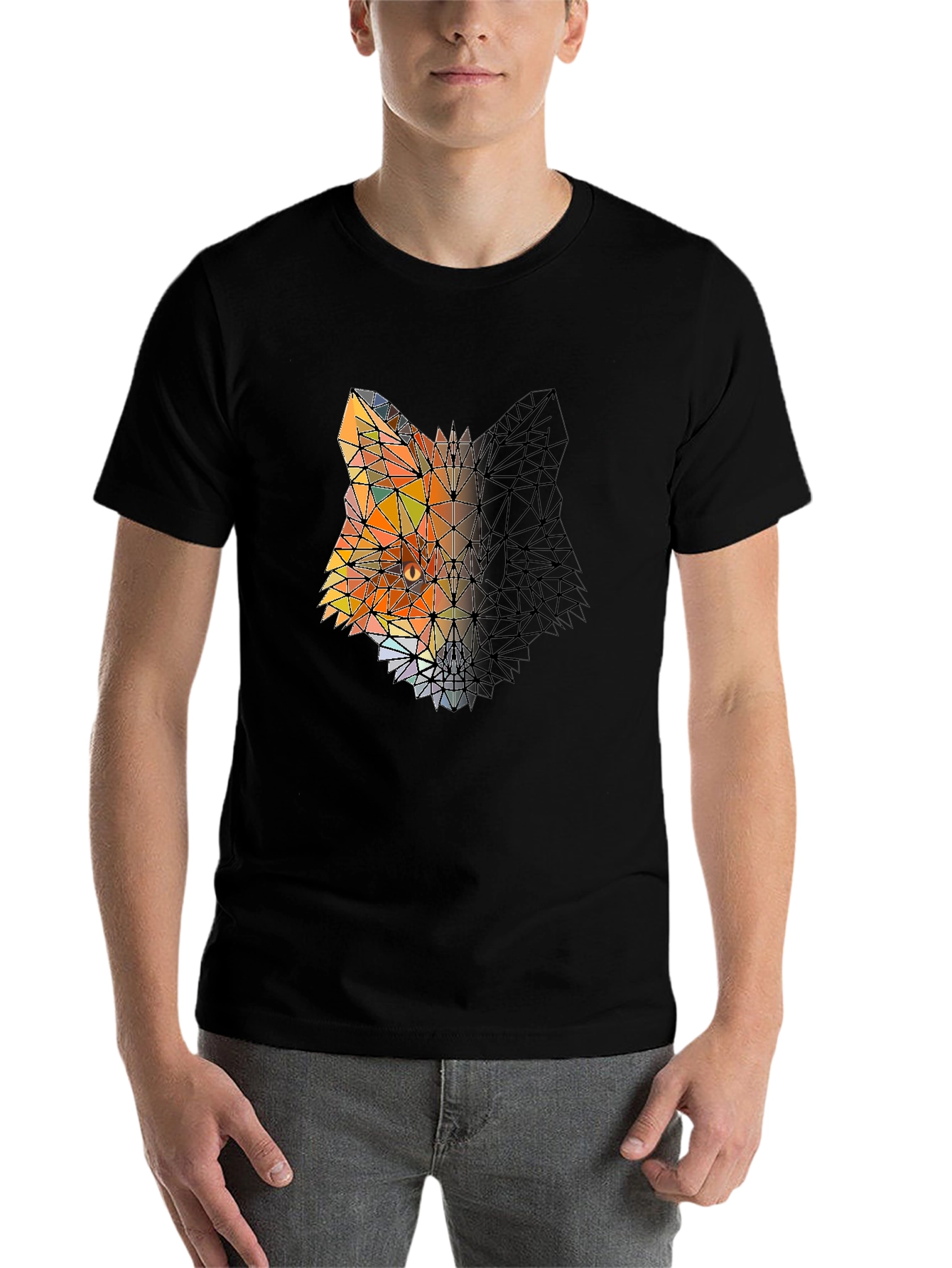 Black Geometric Fox Graphic Black T-Shirt view 7