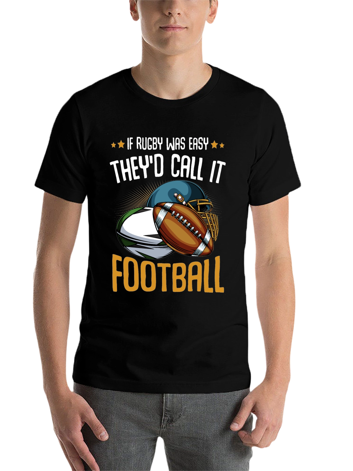 Black Rugby vs Football Graphic T-Shirt view 7