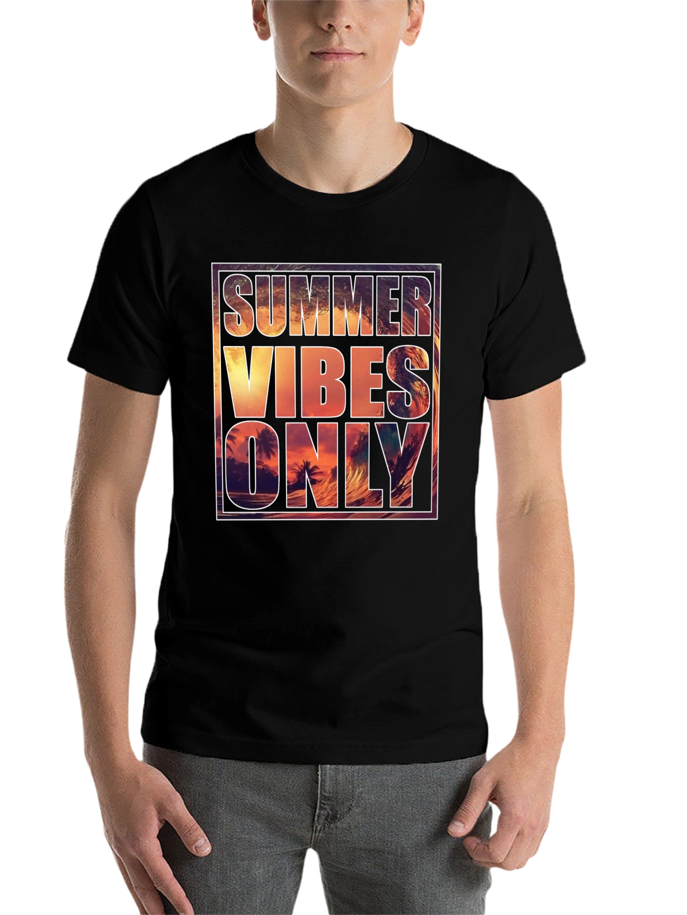 Black Summer Vibes Graphic Tee - Men's Black T-Shirt view 7