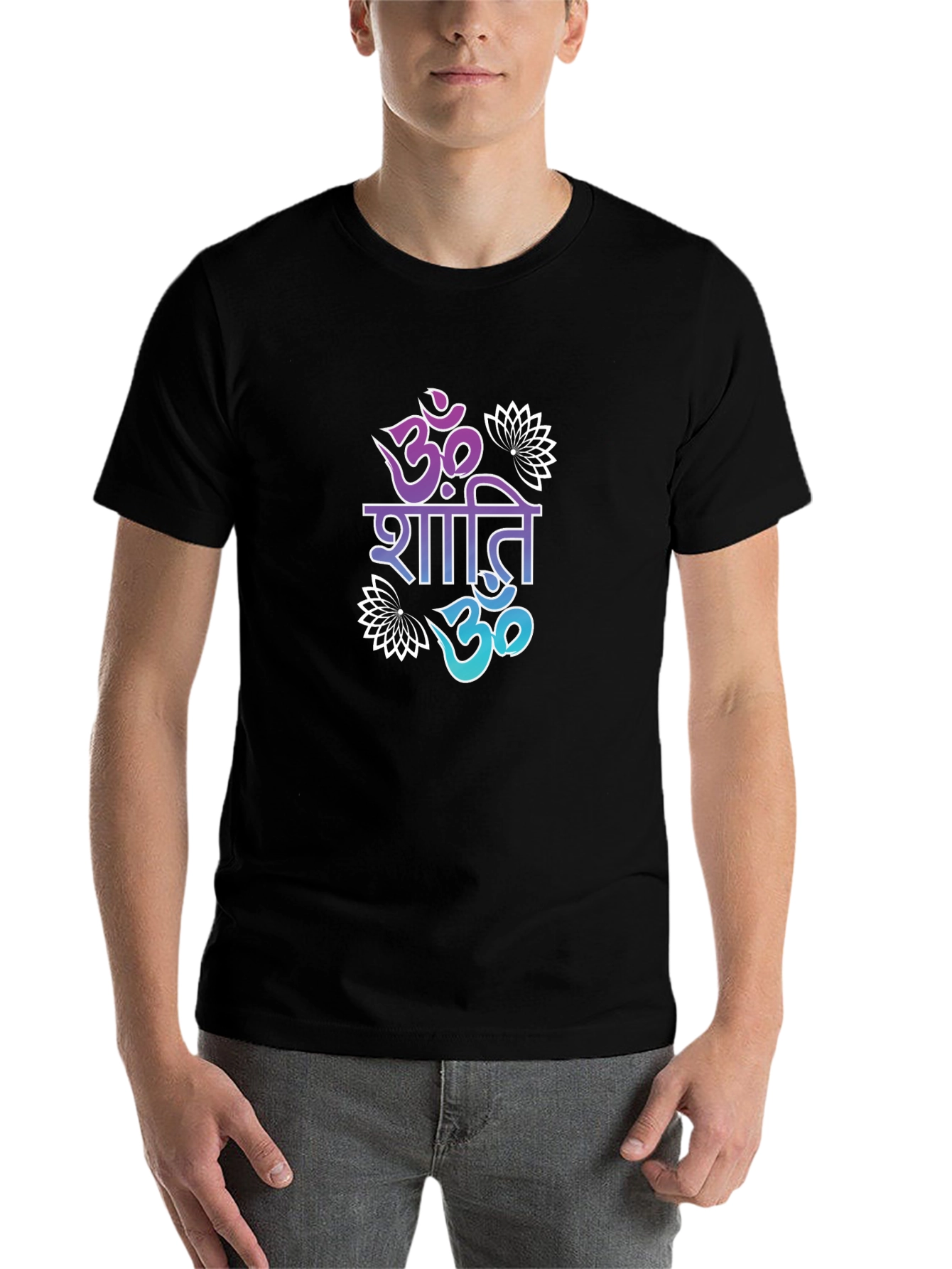 Black Om Shanti T-Shirt - Peaceful Graphic Tee view 7