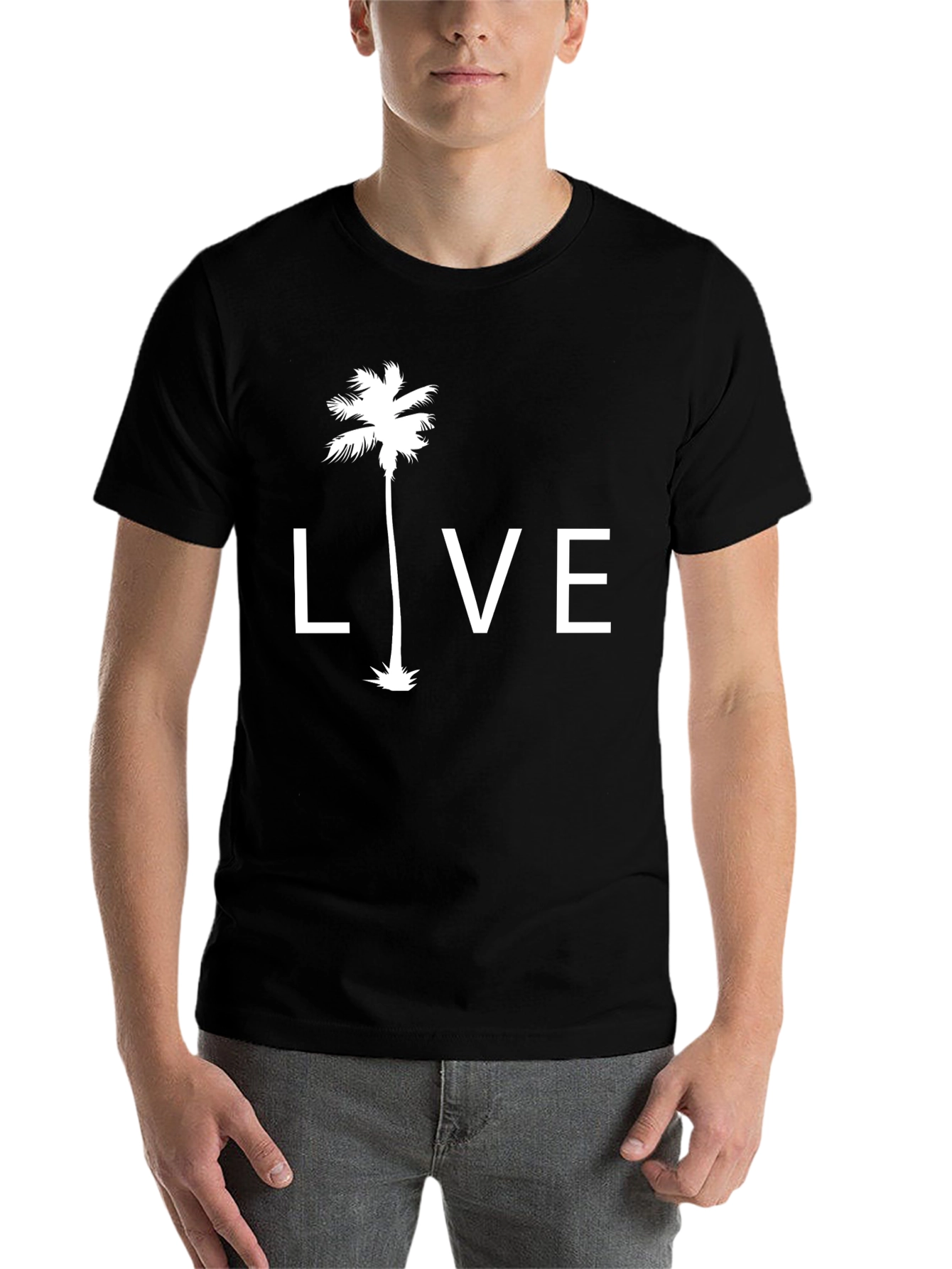 Live Palm Tree Graphic Tee - Men's Black T-Shirt - 7