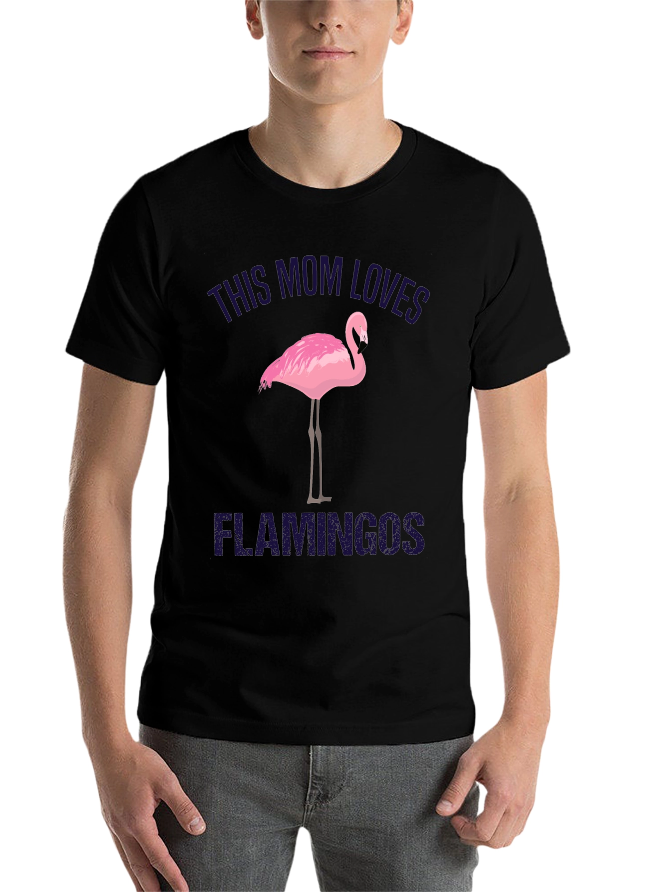 Black This Mom Loves Flamingos Black T-Shirt view 7