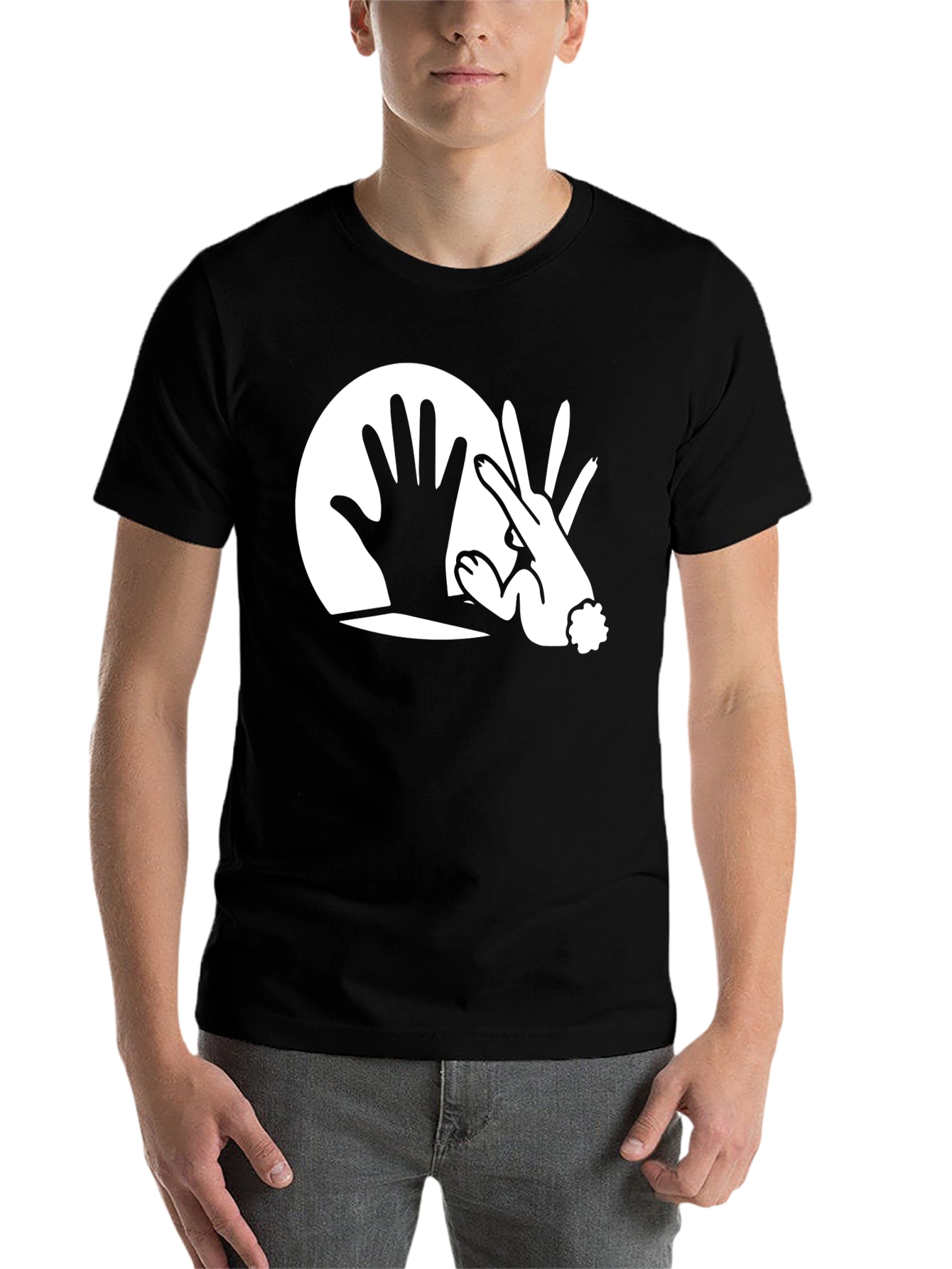 Black Hand Rabbit Shadow Graphic Black T-Shirt view 7