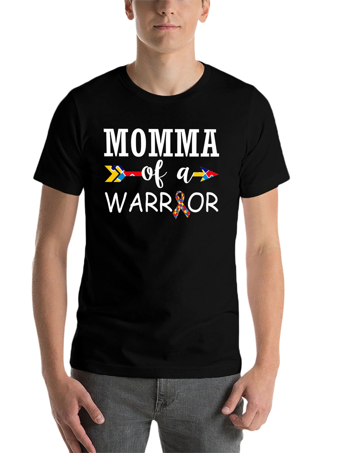Black Momma of a Warrior Autism Awareness T-Shirt view 7