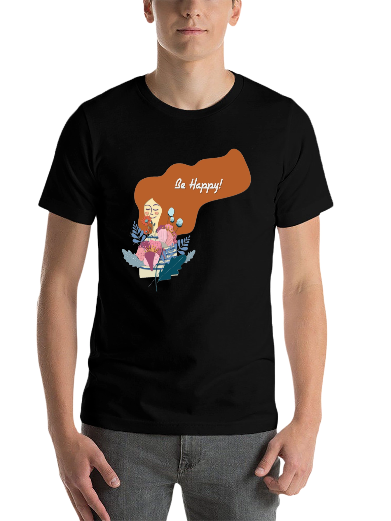 Black Be Happy Graphic Tee - Black Unisex T-Shirt view 7