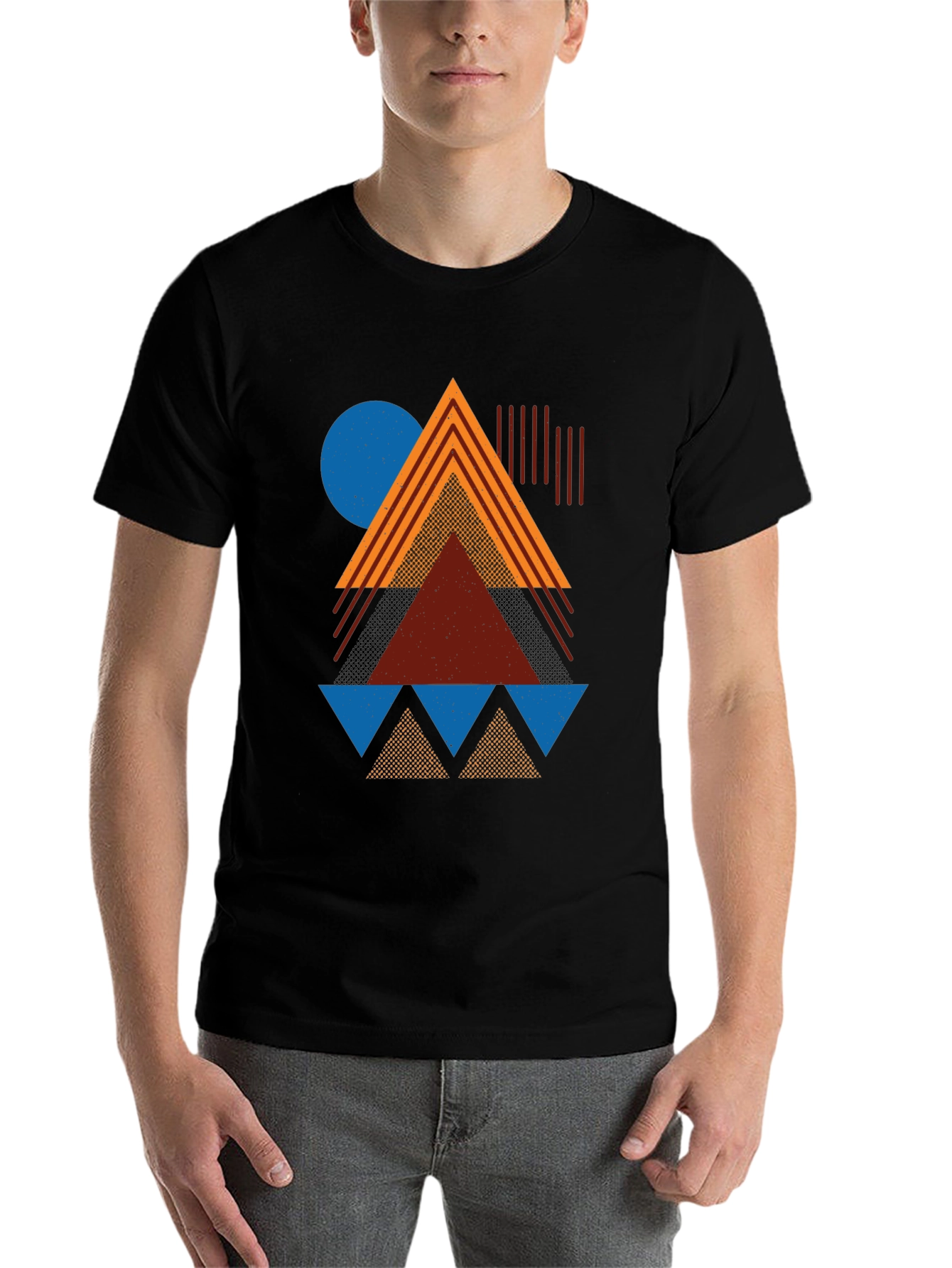 Black Geometric Pattern Graphic Tee - Modern Art Shirt view 7