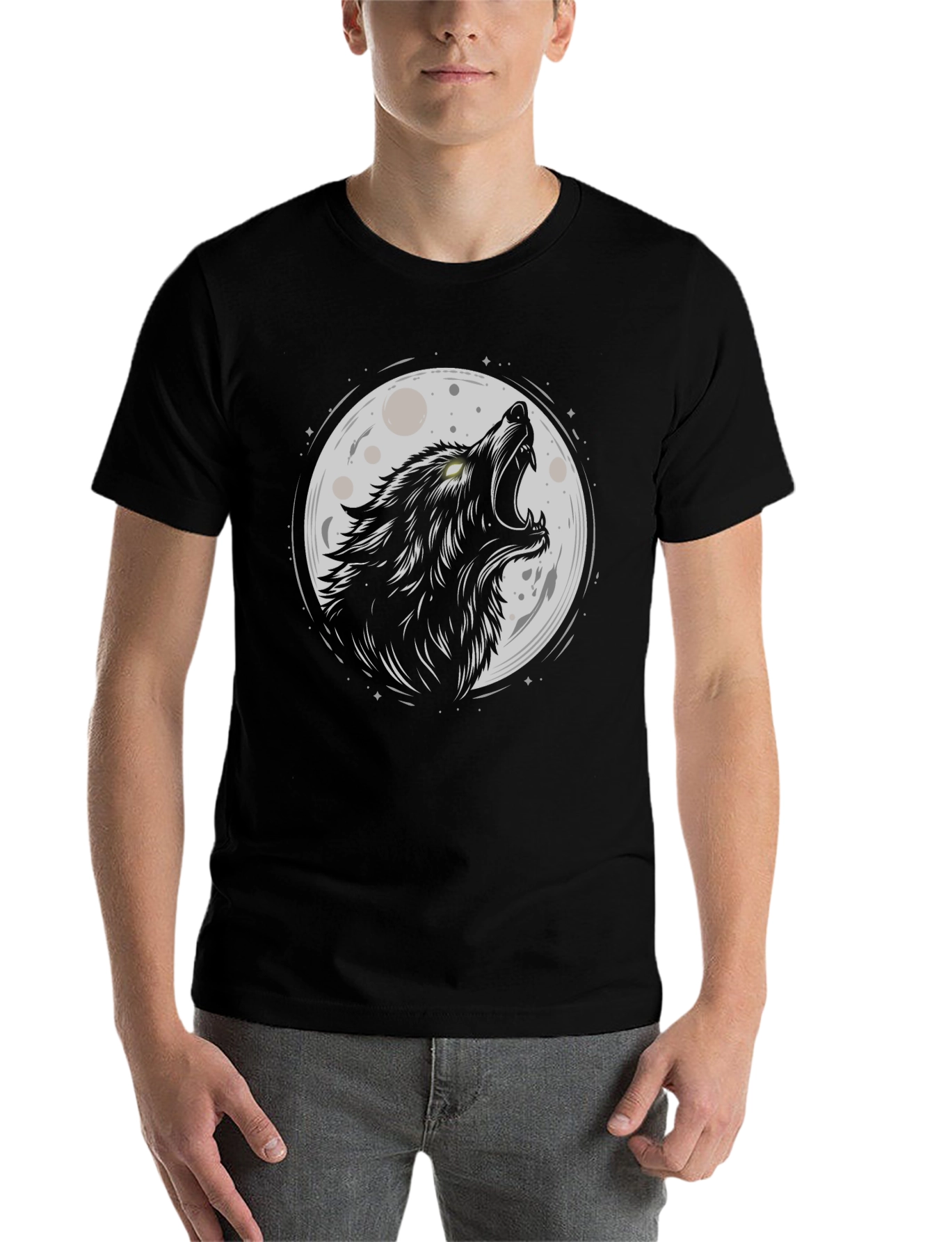Black Wolf Moon Graphic Tee - Black Cotton Blend view 7