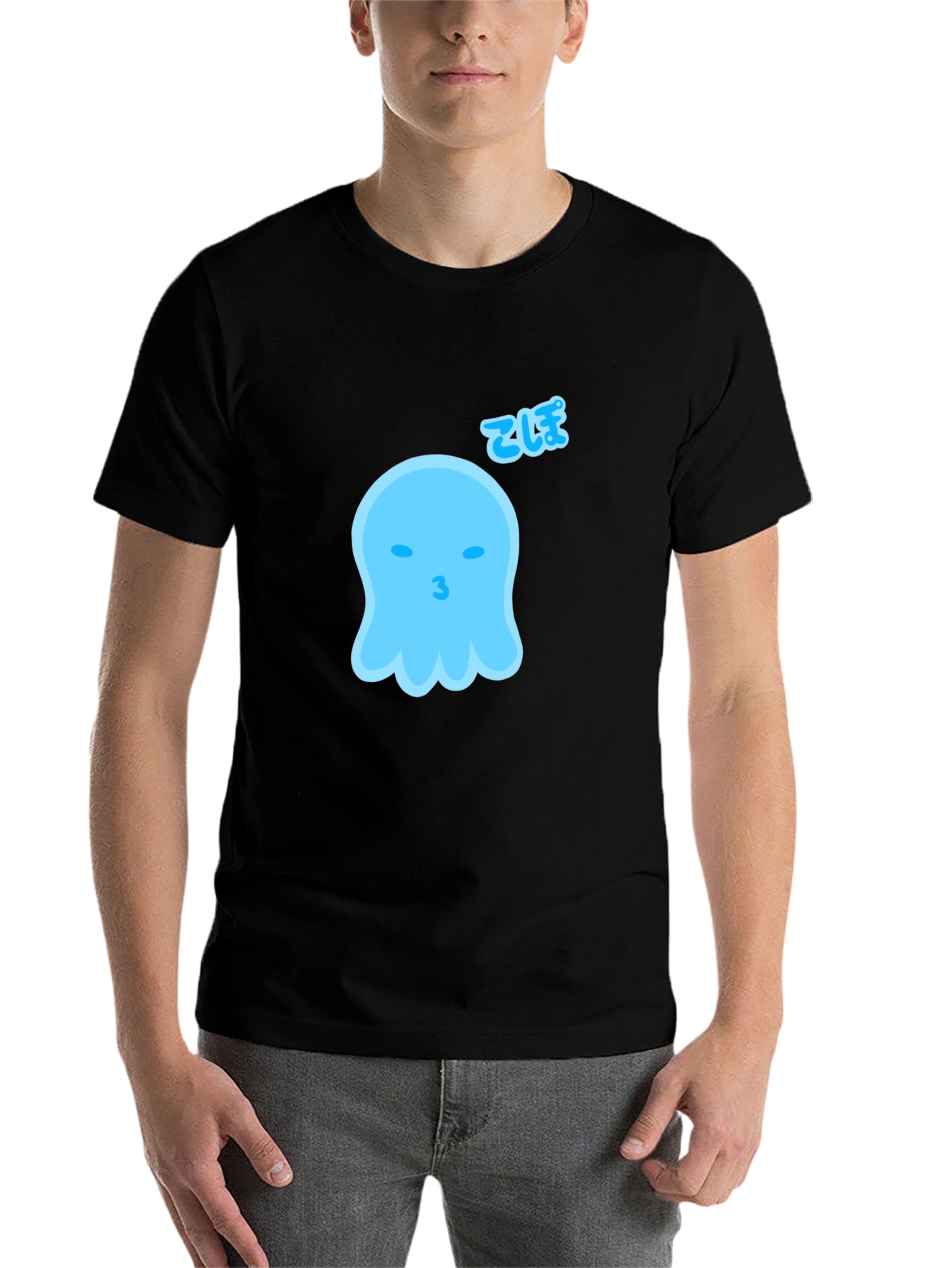 Black Cute Blue Ghost Graphic Tee - Soft Cotton Blend view 7