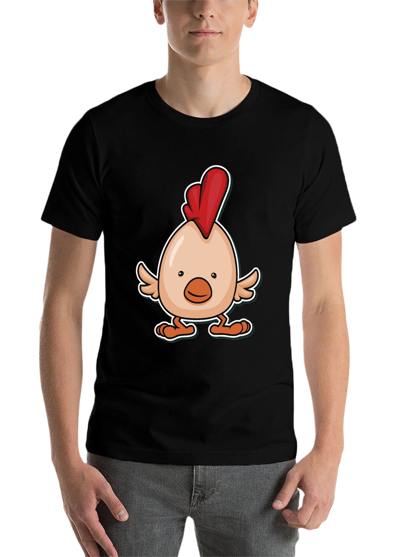 Black Cartoon Chicken Graphic Tee - Black Cotton Blend view 7