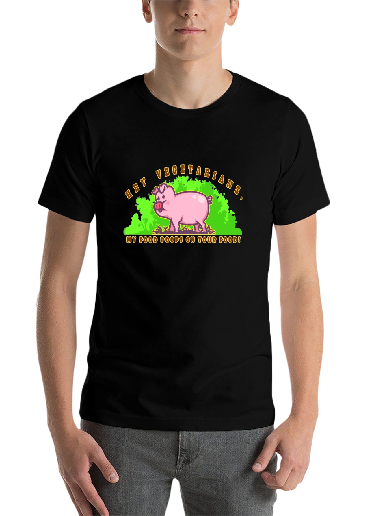 Black Hey Vegetarians Pig Humor Graphic T-Shirt view 7
