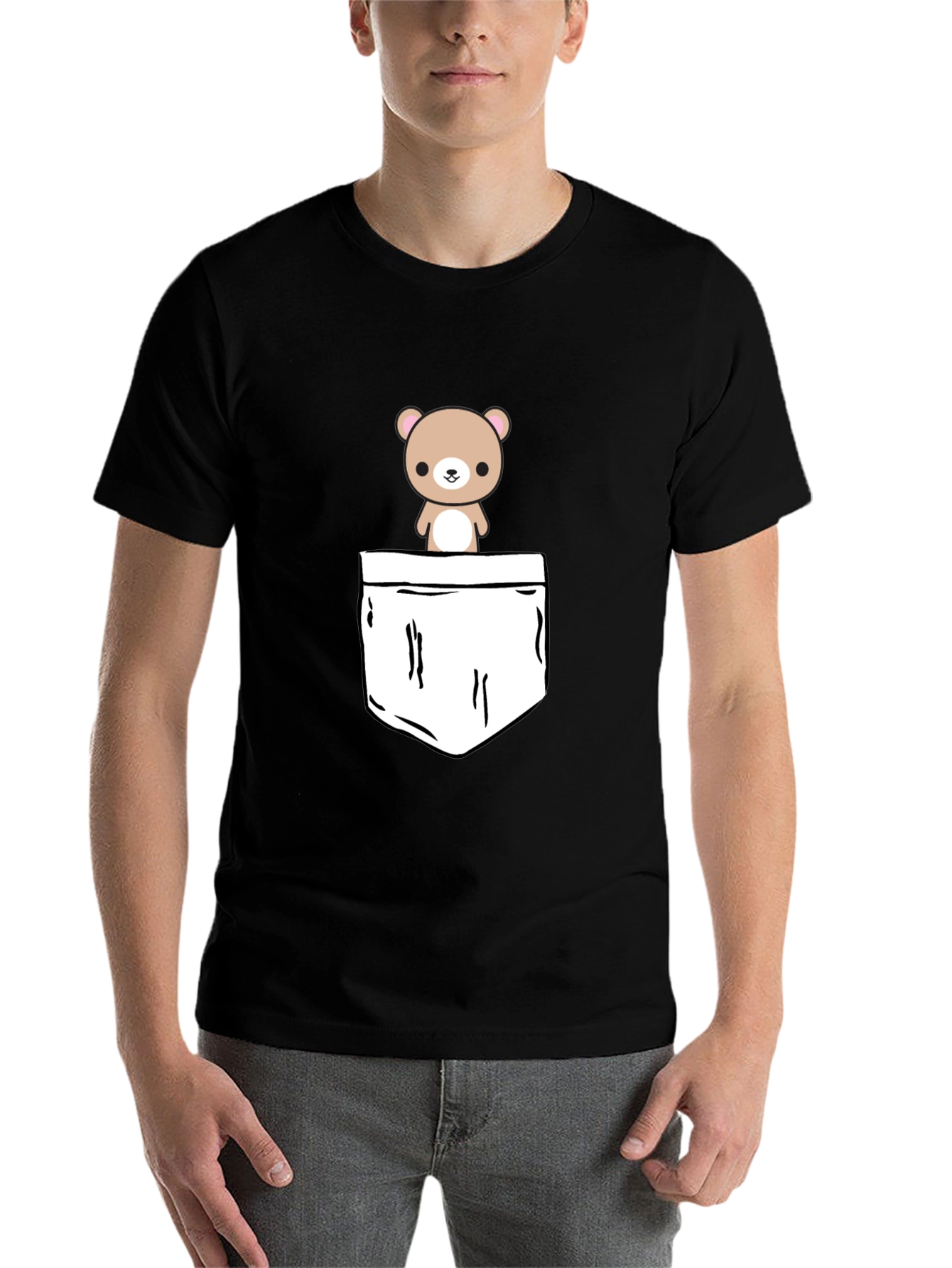 Black Cute Bear Pocket Graphic T-Shirt view 7