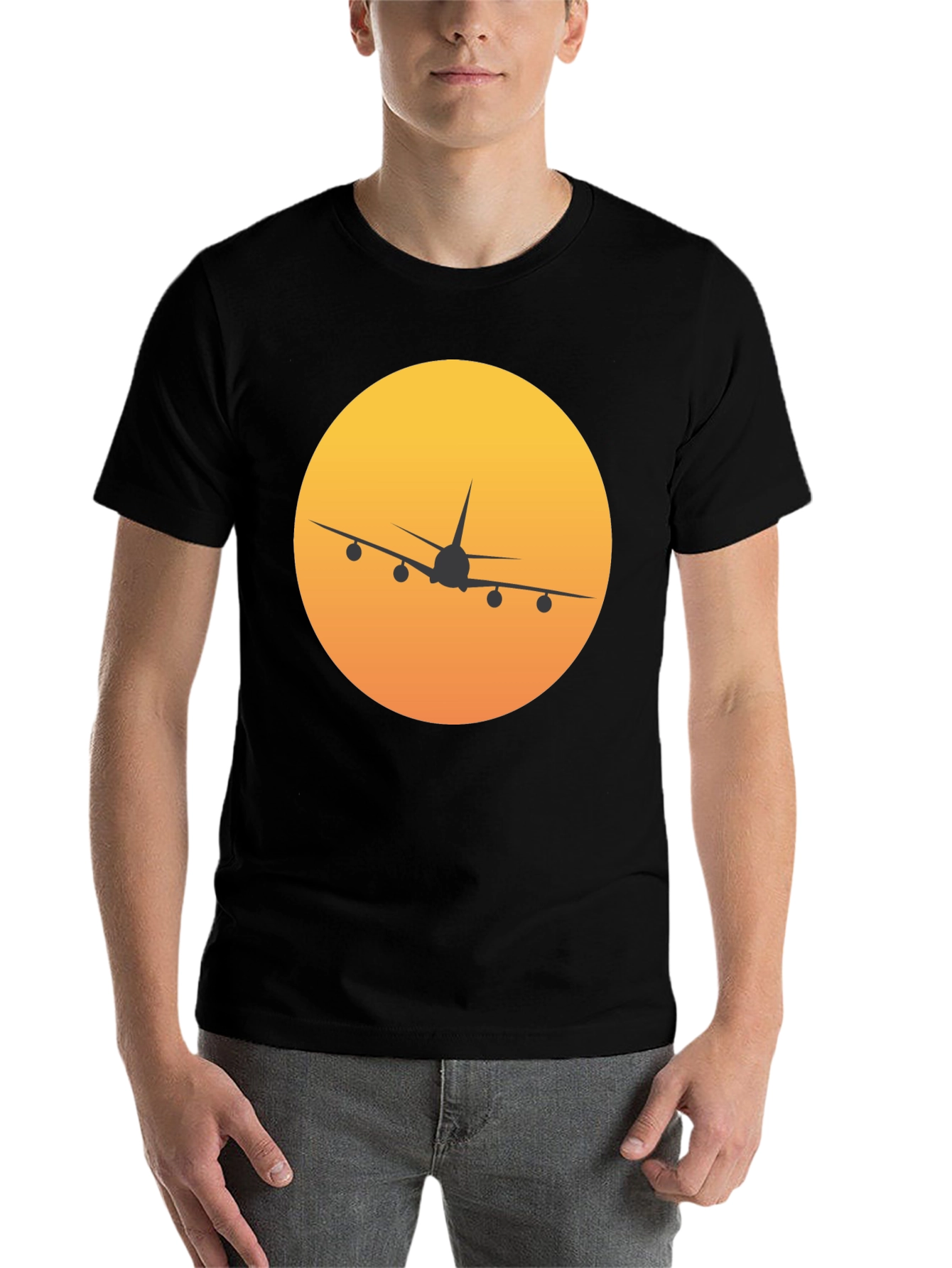 Black Airplane Sunset Graphic Tee - Black Crew Neck view 7