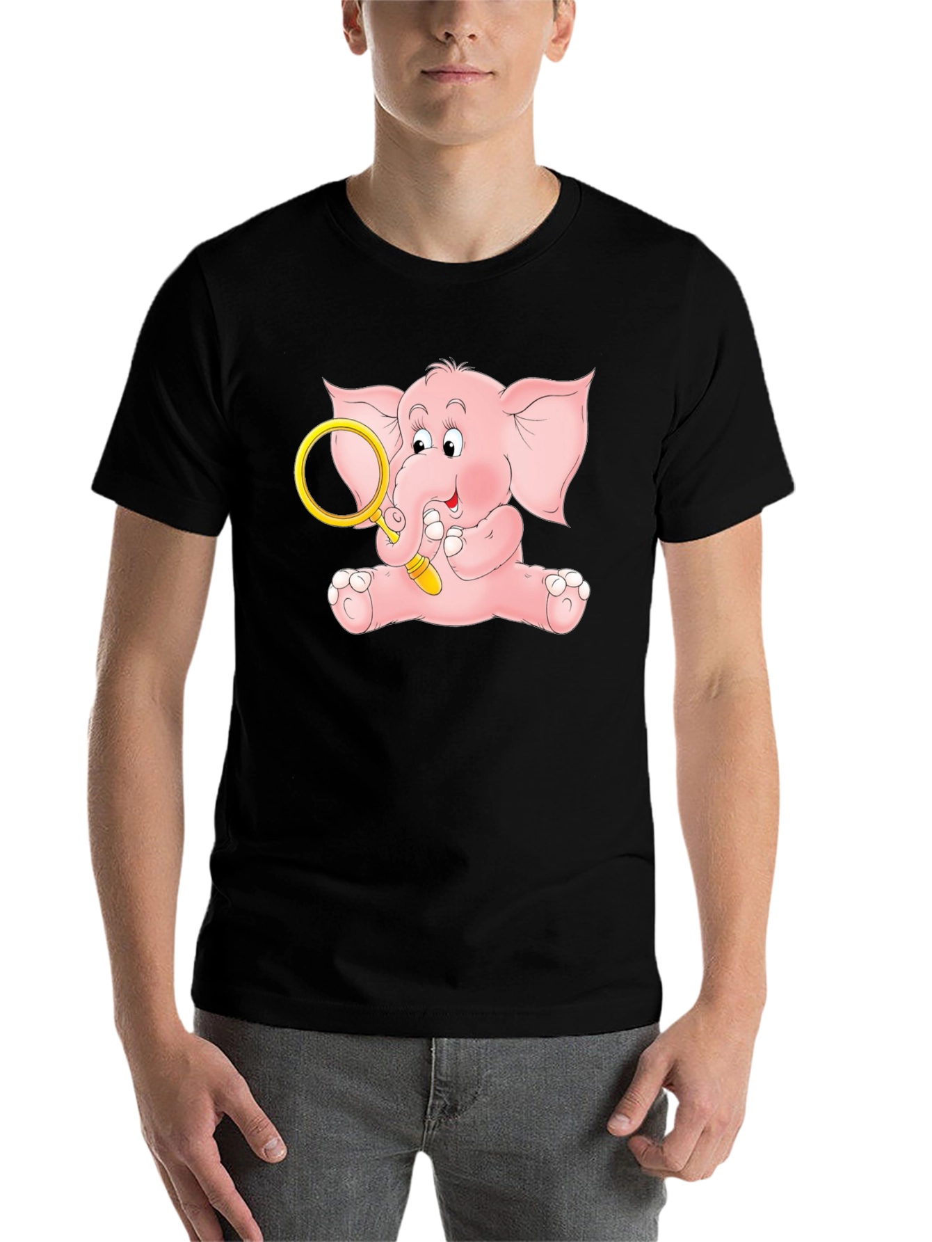 Black Cute Elephant Graphic Tee - Black Cotton Shirt view 7