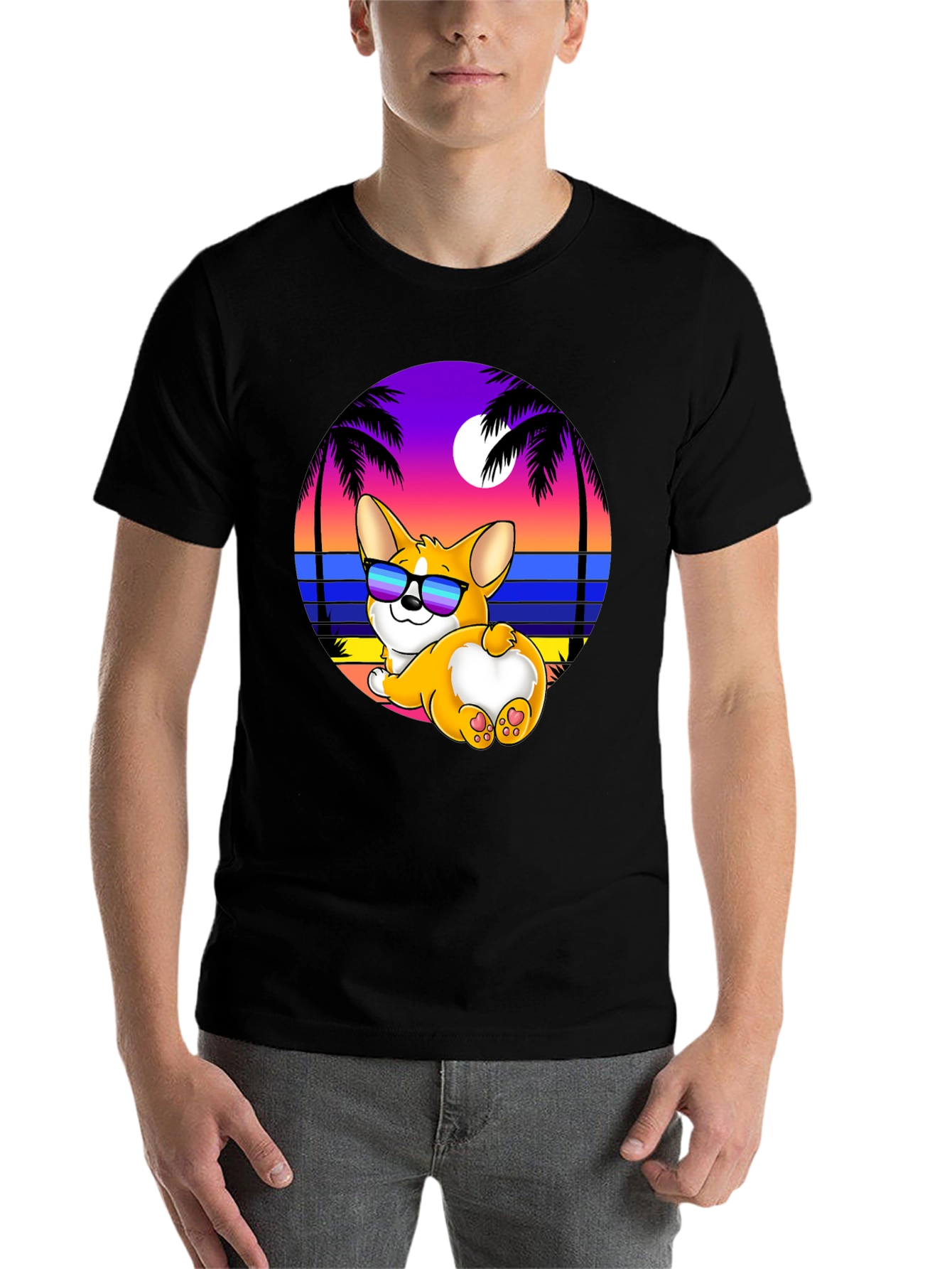 Black Corgi Beach T-Shirt view 7