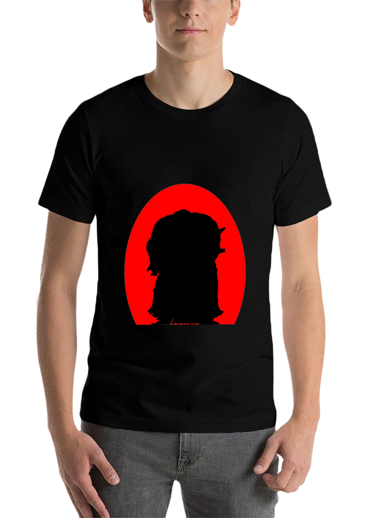 Black Silhouette Tee: Red Sun, Black Print view 7
