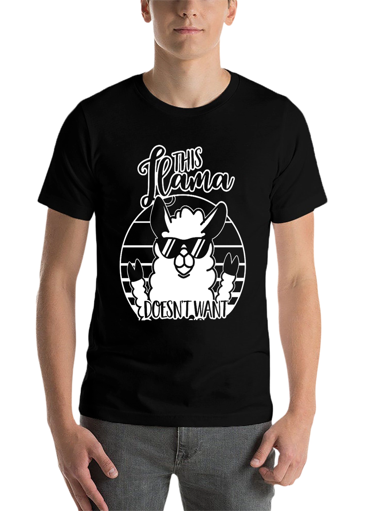 Black Funny Llama Graphic T-Shirt - This Llama Doesn't Want view 7