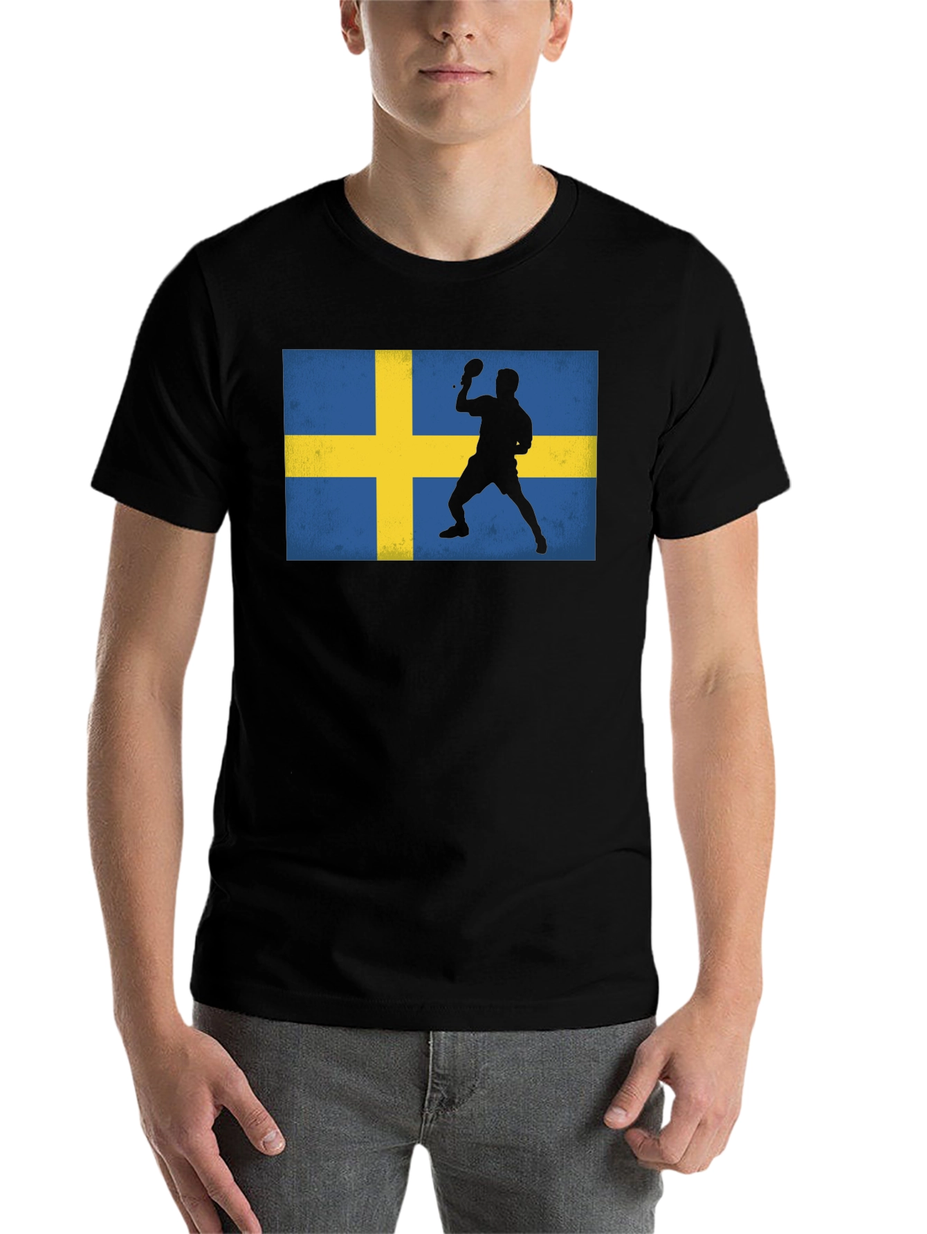 Black Sweden Table Tennis Flag T-Shirt view 7