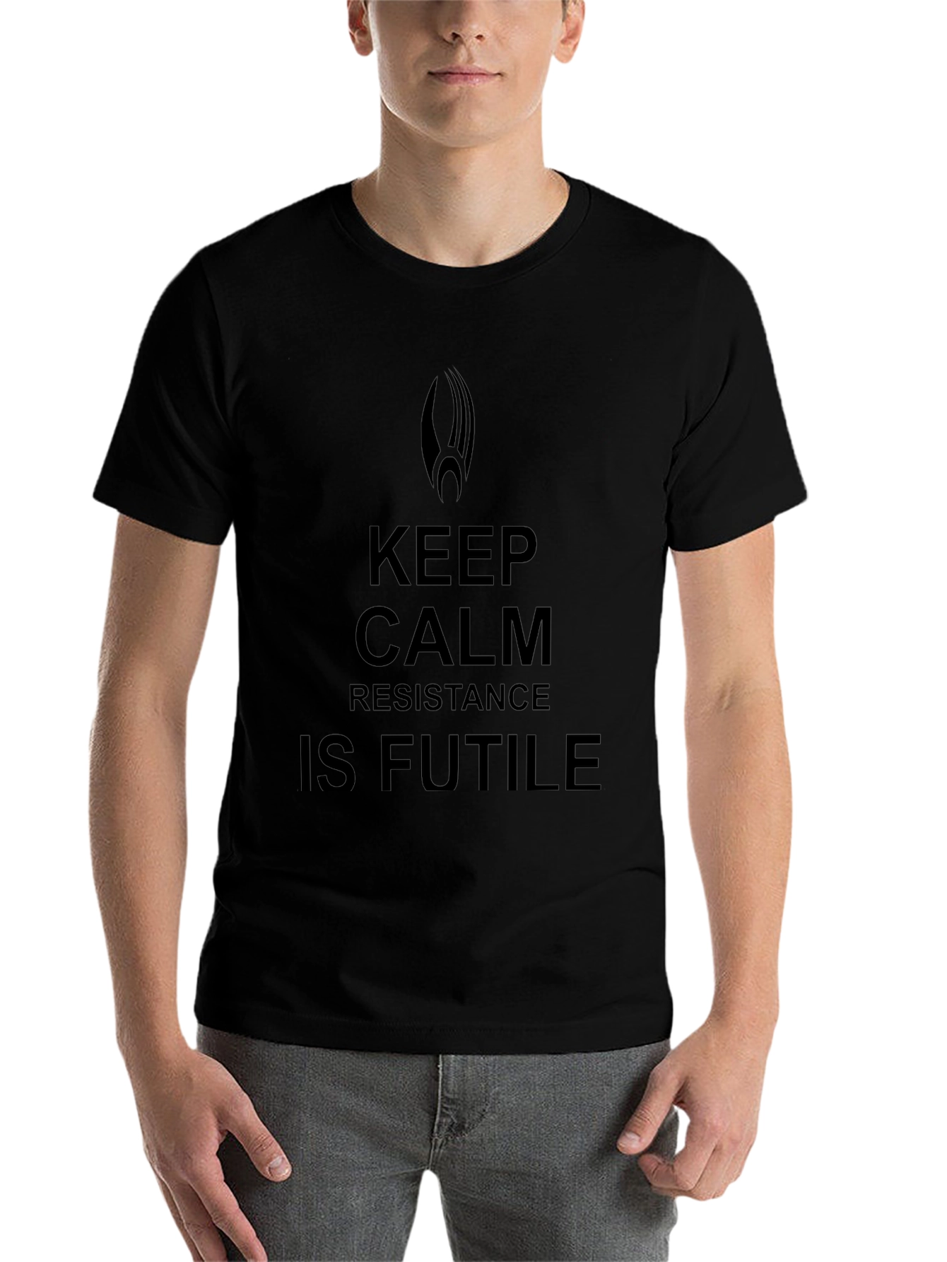 Black Keep Calm Resistance is Futile Black T-Shirt view 7