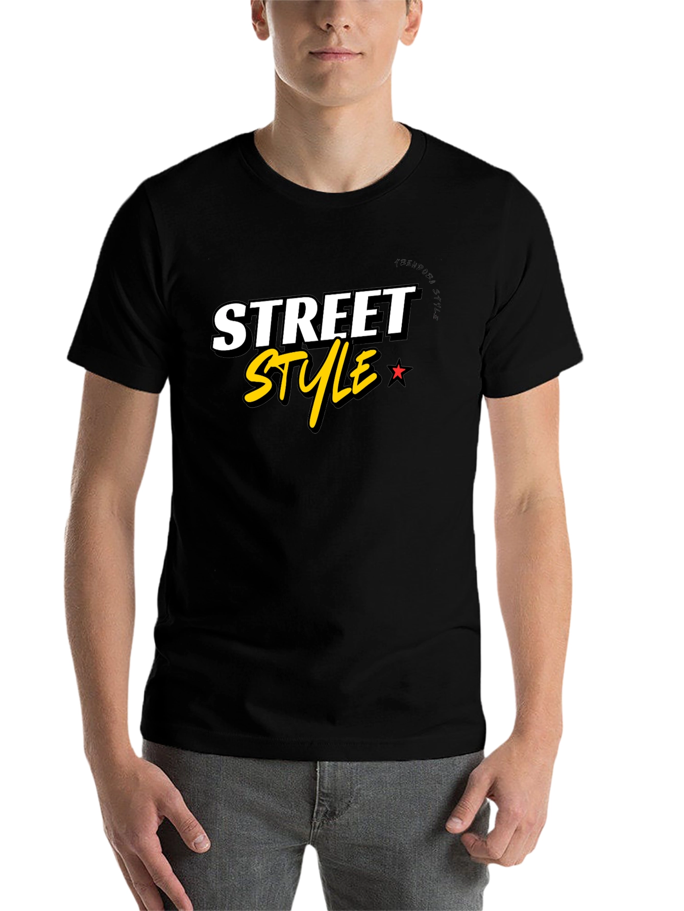 Black Street Style Graphic Tee - Black Cotton Blend view 7
